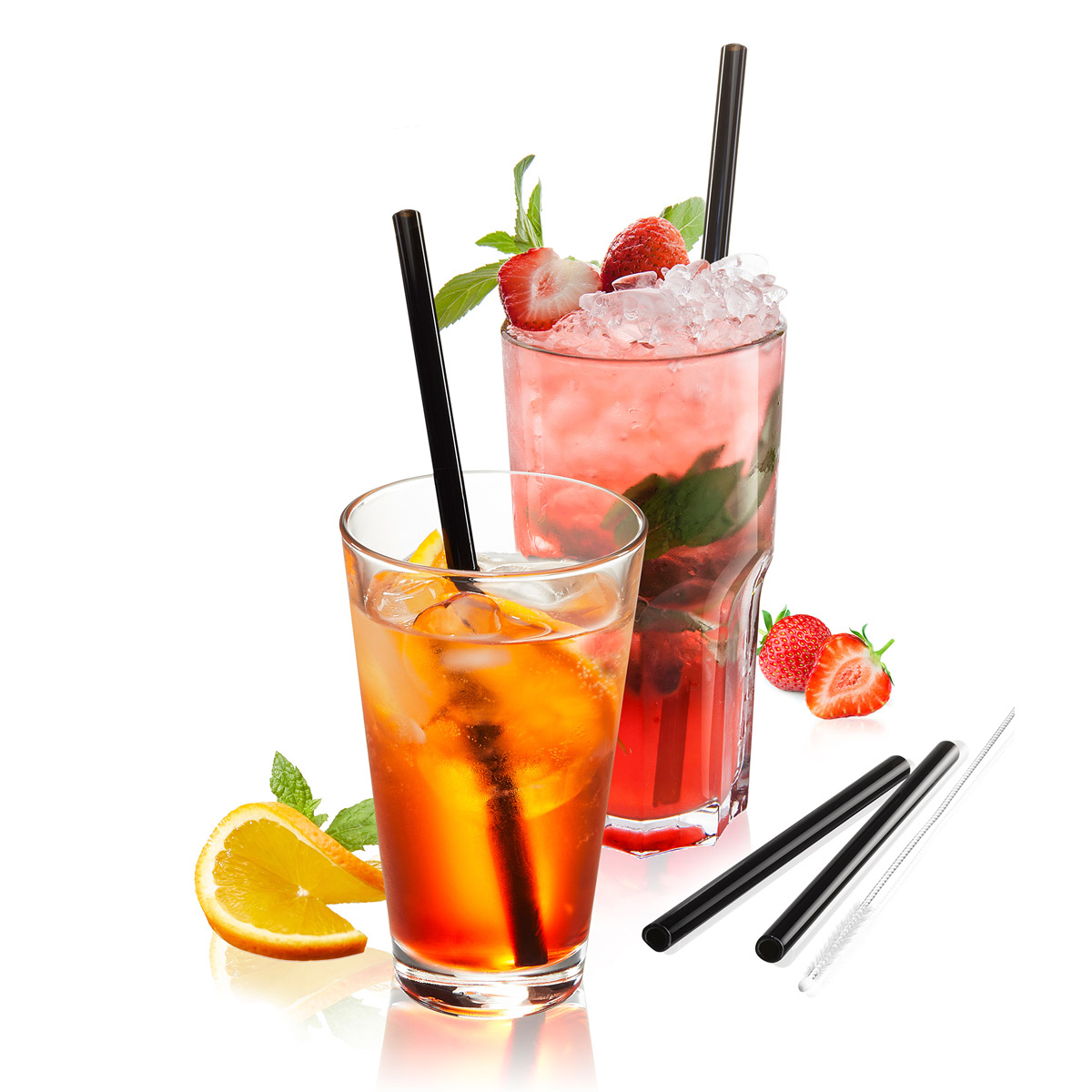 Glastrinkhalme 4er Set FUTURE - 23cm, gerade Version, schwarz - mit Bürste Glastrinkhalme 4er Set FUTURE - 23cm, gerade Version, schwarz - mit Bürste