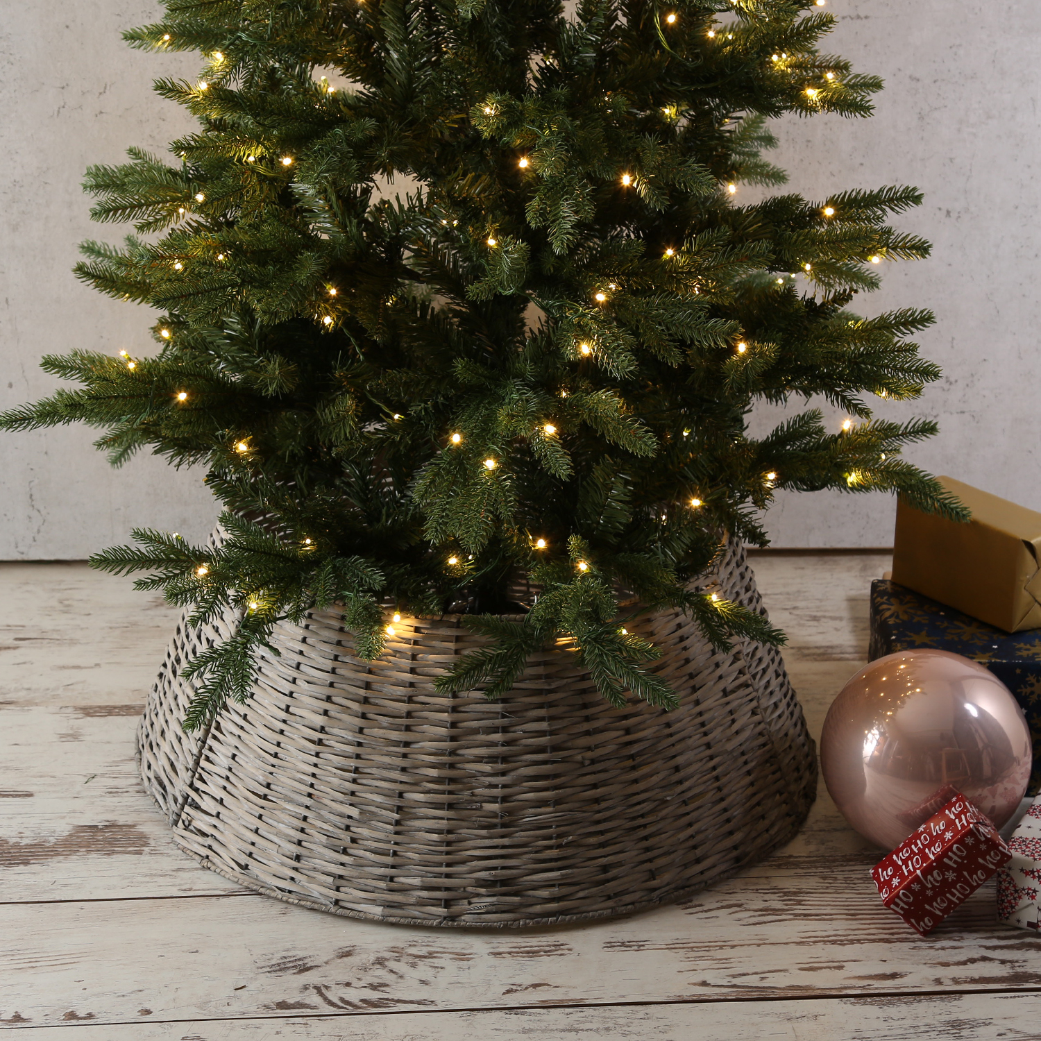 Weihnachtsbaumring - Weidenkorb für Baumständer - H: 28cm - mit Haken und Ösen - grau - 3teilig