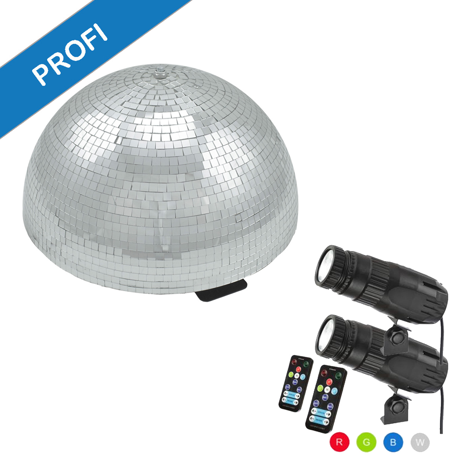 Spiegelkugel Komplettset - Discokugel, Motor, Pinspot, Montagematerial für Diskokugel - Mirrorball Set - Partyset