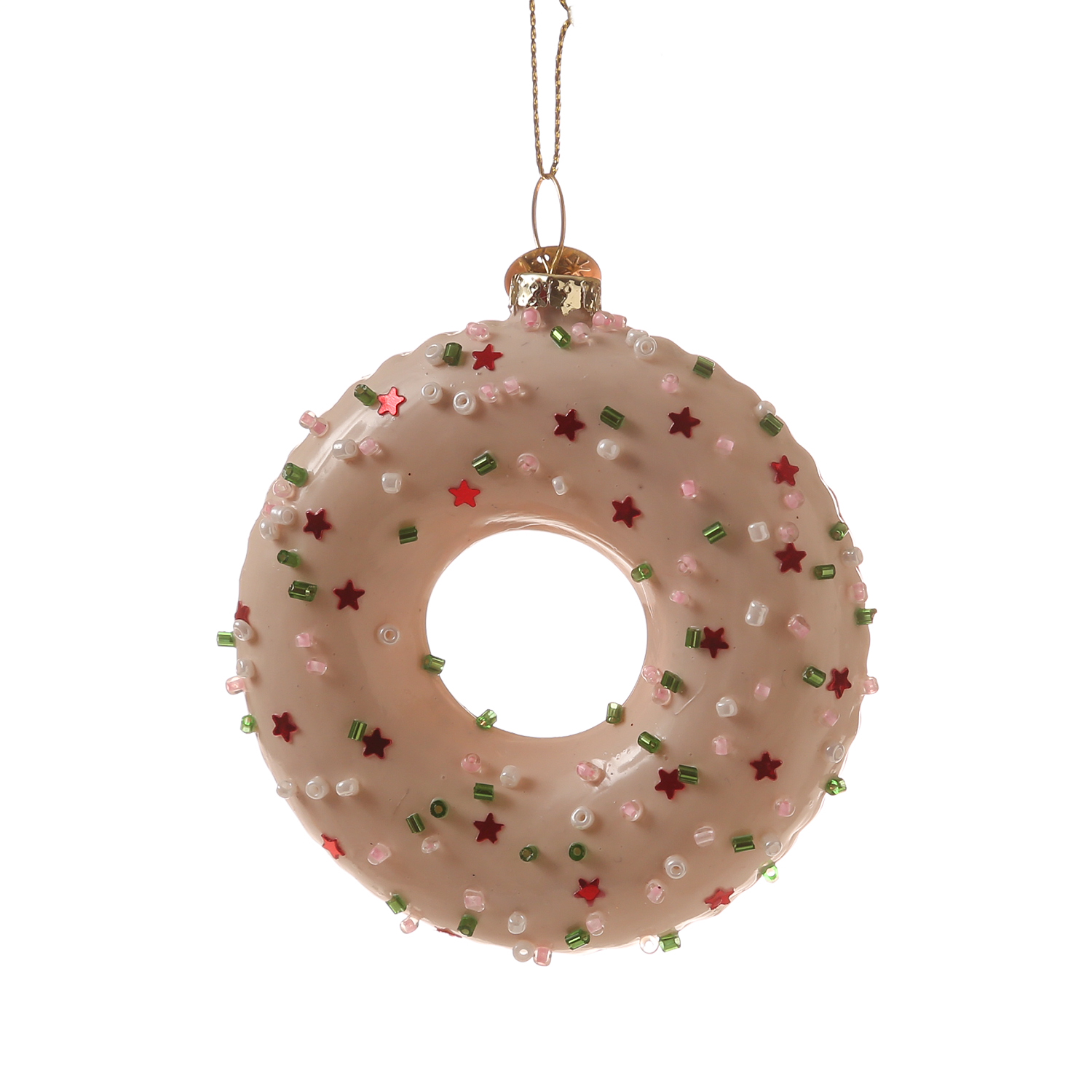 Weihnachtsbaumschmuck DONUT - Glas - inkl. Aufhänger - glänzend mit Verzierung - H: 8,5cm - weiß