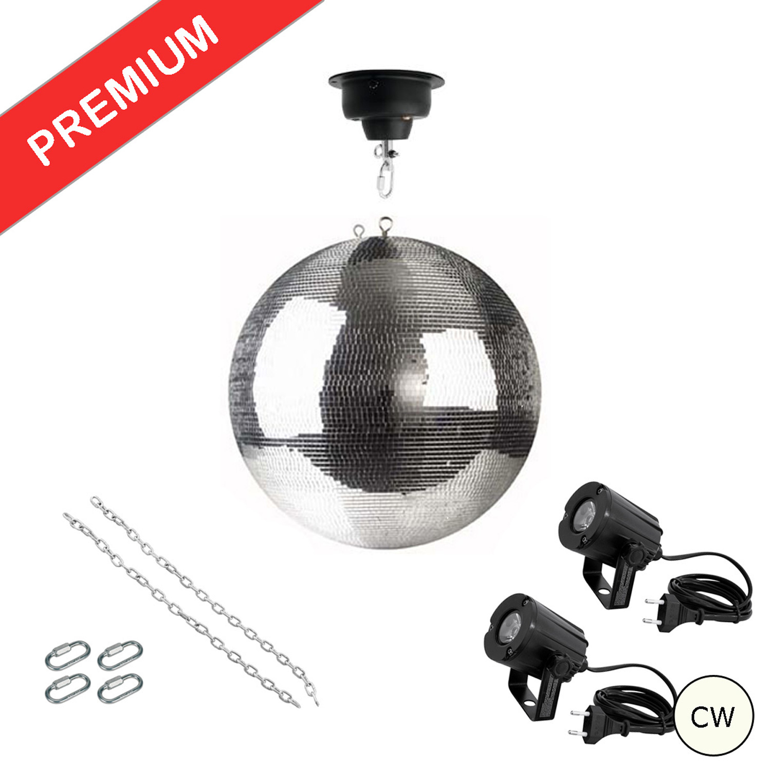 Spiegelkugel Komplettset 40cm - Discokugel, Motor, Pinspot, Montagematerial für Diskokugel - Mirrorball Set - Partyset Spiegelkugel Komplettset 40cm - Discokugel, Motor, Pinspot, Montagematerial für Diskokugel - Mirrorball Set - Partyset