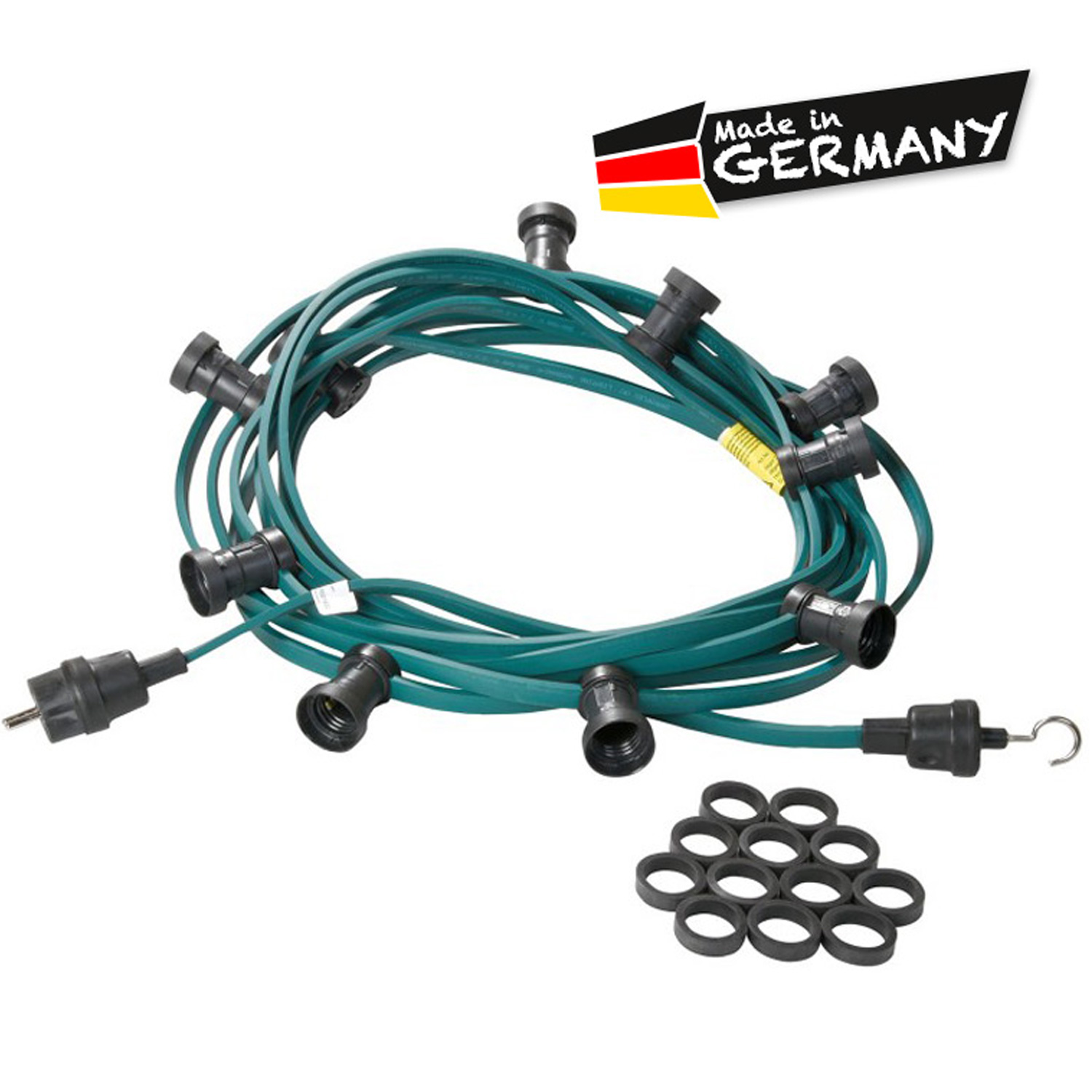 Illu-/Partylichterkette grün 20m - Außenlichterkette grün - Made in Germany - 20 Halogenlampen (28W)