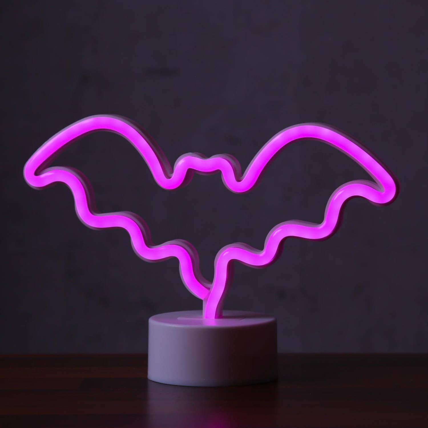 LED NEON Figur FLEDERMAUS - Dekoleuchte - H- 17cm - Batterie oder USB Betrieb - stehend - pink