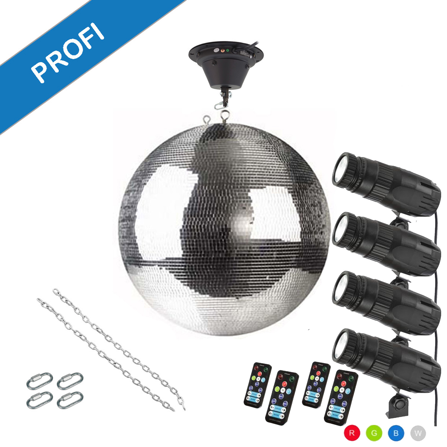 Spiegelkugel Komplettset - Discokugel, Motor, Pinspot, Montagematerial für Diskokugel - Mirrorball Set - Partyset Spiegelkugel Komplettset - Discokugel, Motor, Pinspot, Montagematerial für Diskokugel - Mirrorball Set - Partyset