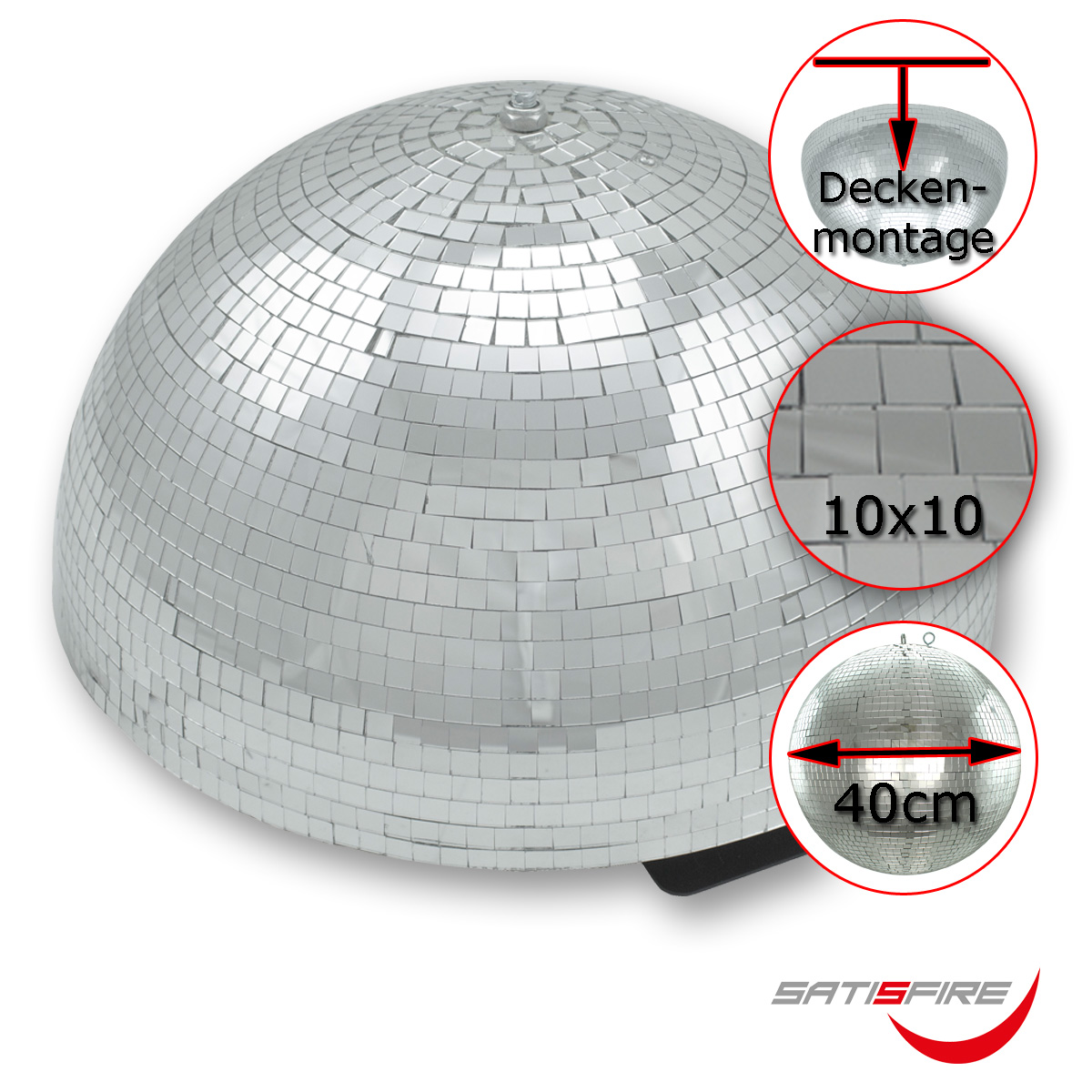 Spiegelkugel halb Halbkugel 40cm silber chrom- Diskokugel (Discokugel) Party Lichteffekt - Echtglas - mirrorball half safety silver chrome color Spiegelkugel halb Halbkugel 40cm silber chrom- Diskokugel (Discokugel) Party Lichteffekt - Echtglas - mirrorball half safety silver chrome color