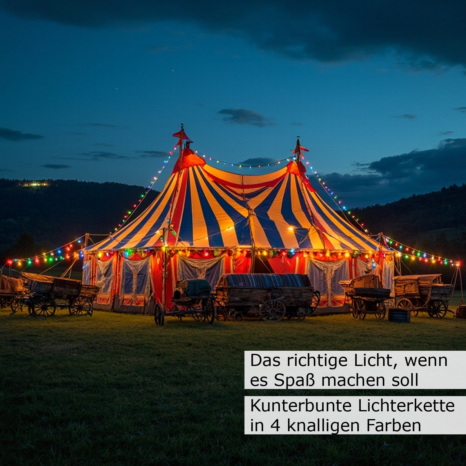 Illu-/Partylichterkette 10m - Außenlichterkette weiß - Made in Germany - 10 bunte LED Tropfenlampen