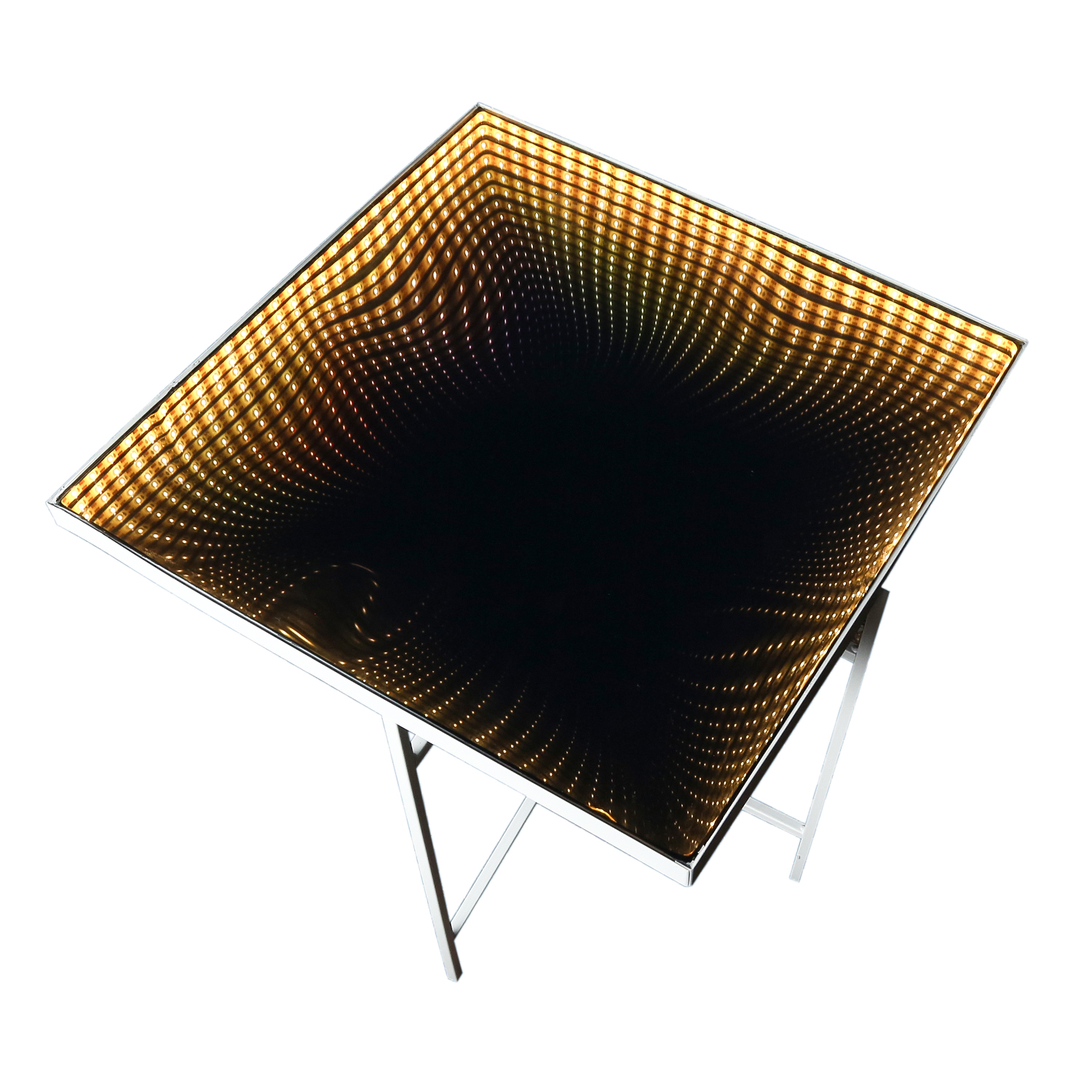 LED-Tisch WARP - Quadrat 47x50cm Endlos-Optik - Spiegeltisch mit LED - Batterie - Timer