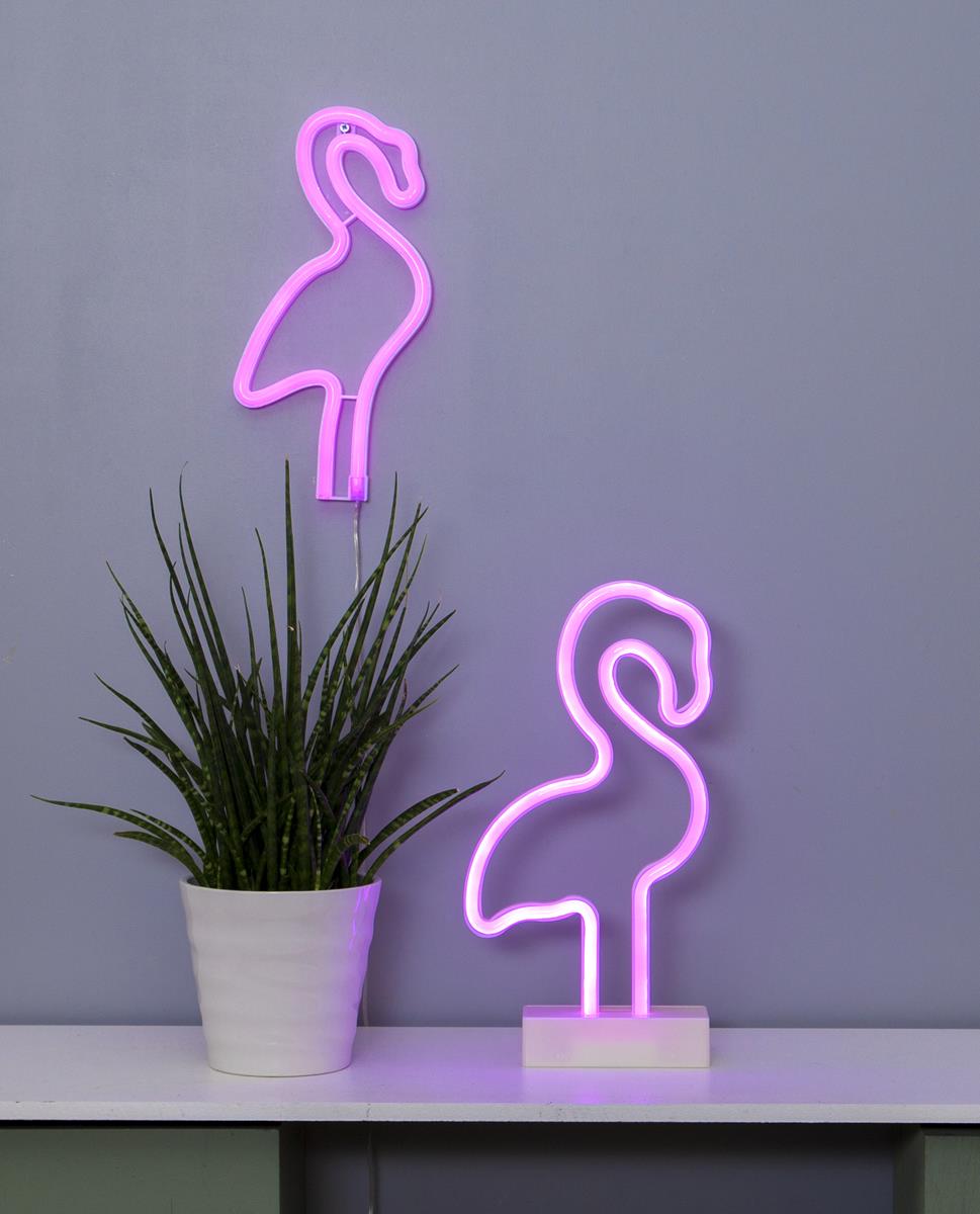 LED-Silhouette Neonlight pink Flamingo - Wandmontage - 28,5cm x14,5cm - Batterie - Timer 1