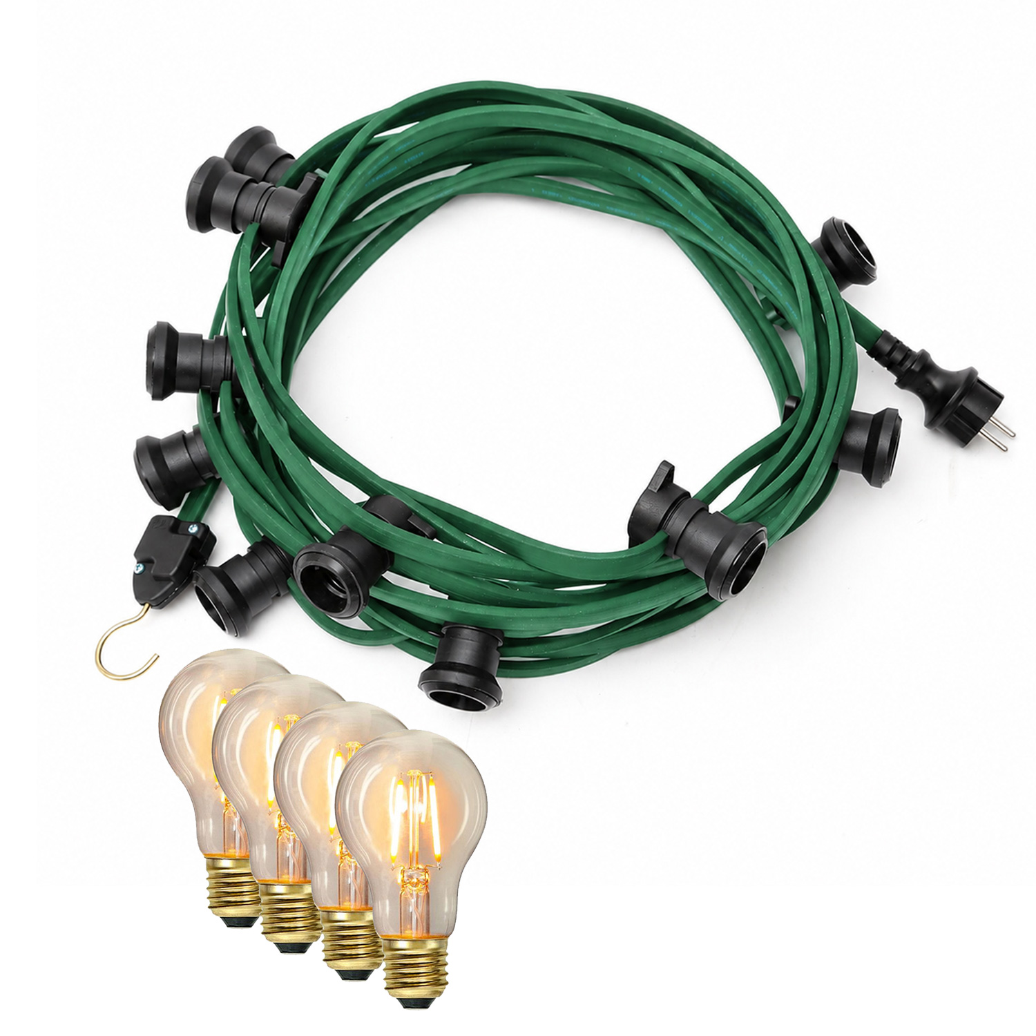 Illu-/Partylichterkette 10m - Außenlichterkette grün - 10x E27 EDISON LED Filamentlampen