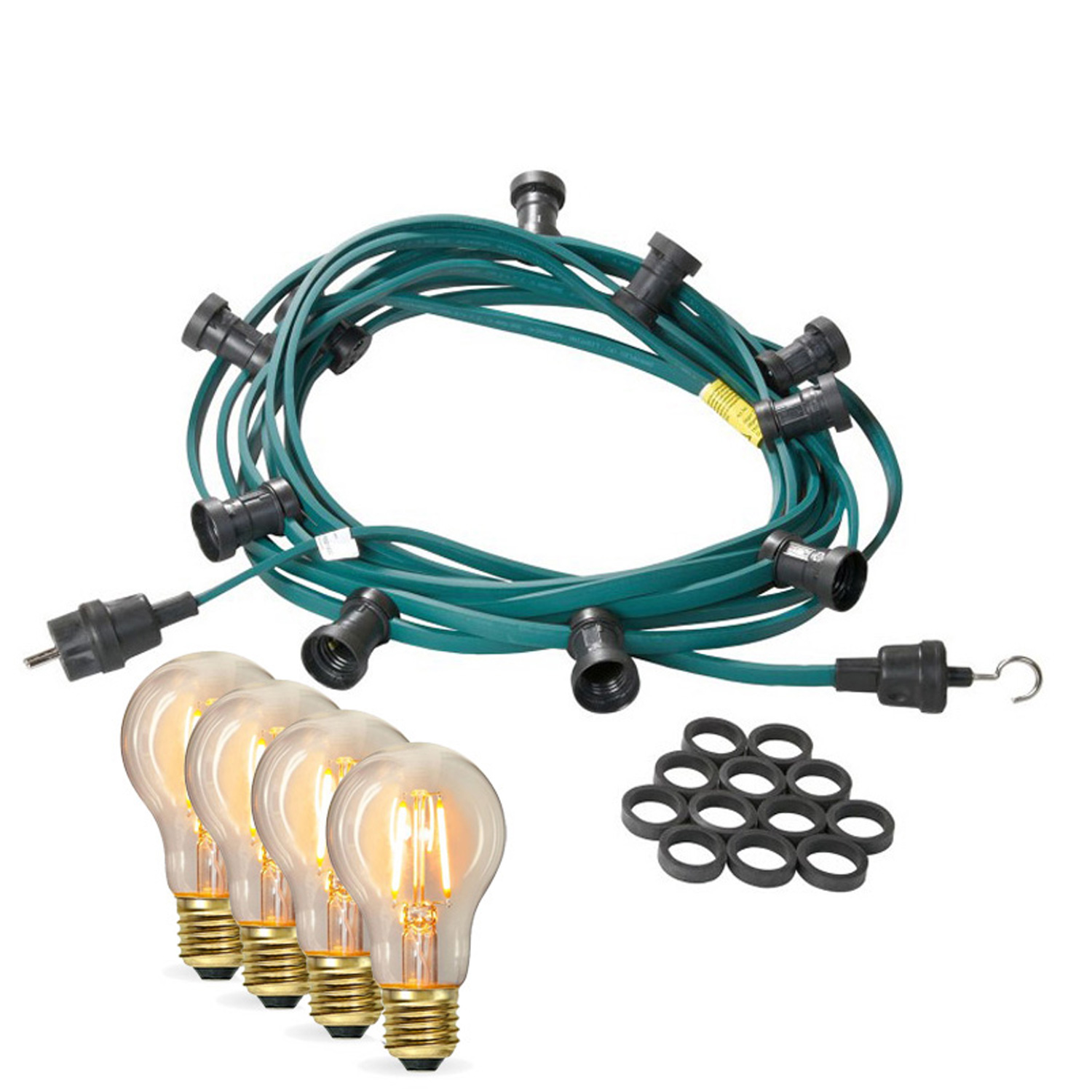 Illu-/Partylichterkette 5m - Außenlichterkette grün - Made in Germany - 5x Edison LED Filament Illu-/Partylichterkette 5m - Außenlichterkette grün - Made in Germany - 5x Edison LED Filament
