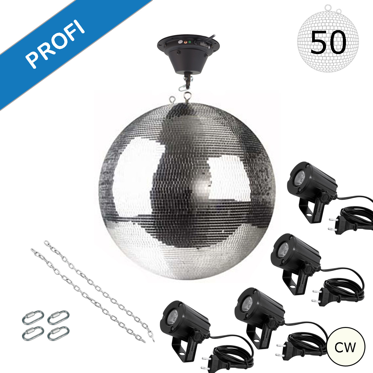 Spiegelkugel Komplettset - Discokugel, Motor, Pinspot, Montagematerial für Diskokugel - Mirrorball Set - Partyset Spiegelkugel Komplettset - Discokugel, Motor, Pinspot, Montagematerial für Diskokugel - Mirrorball Set - Partyset