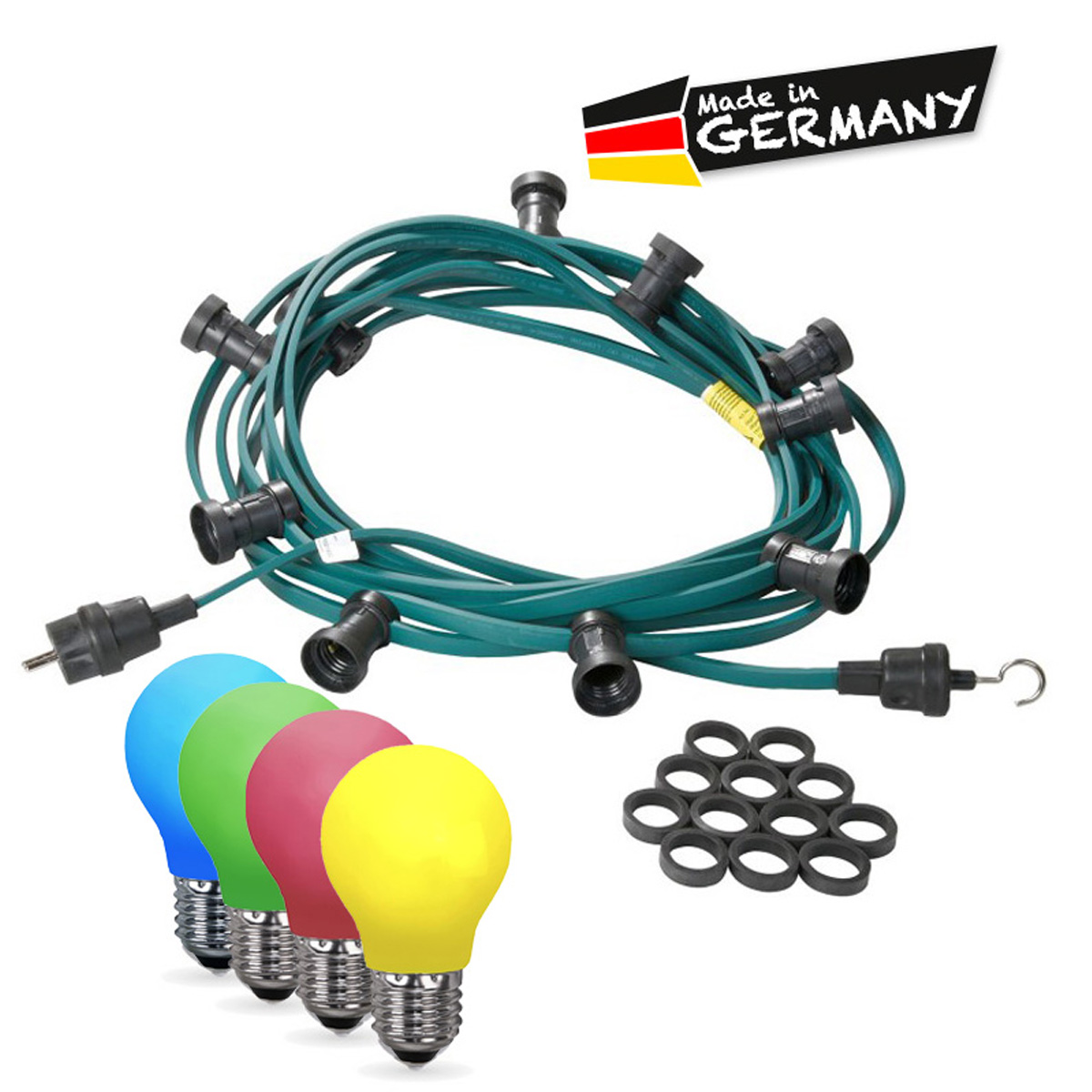 Illu-/Partylichterkette 30m | Außenlichterkette | Made in Germany | 30 x bunte LED Tropfenlampe Illu-/Partylichterkette 30m | Außenlichterkette | Made in Germany | 30 x bunte LED Tropfenlampe