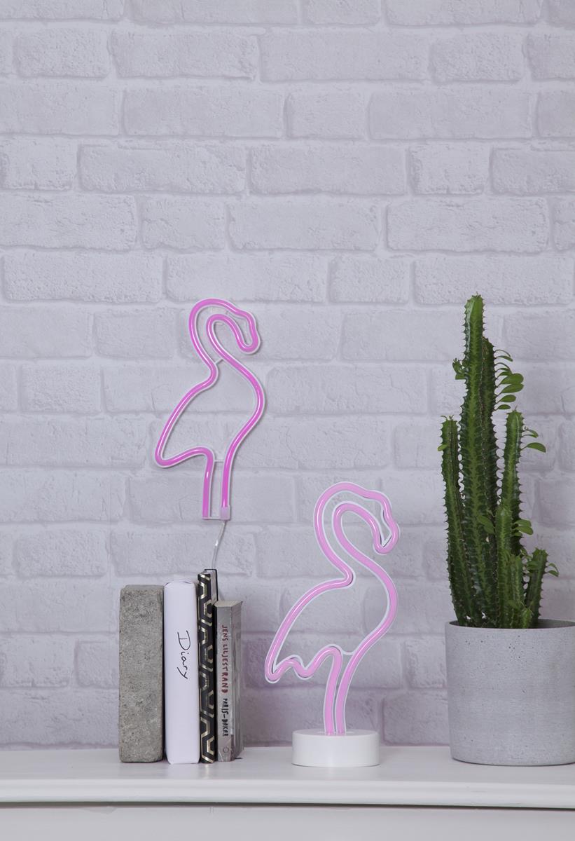 LED-Silhouette Neonlight pink Flamingo - Wandmontage - 28,5cm x14,5cm - Batterie - Timer 2