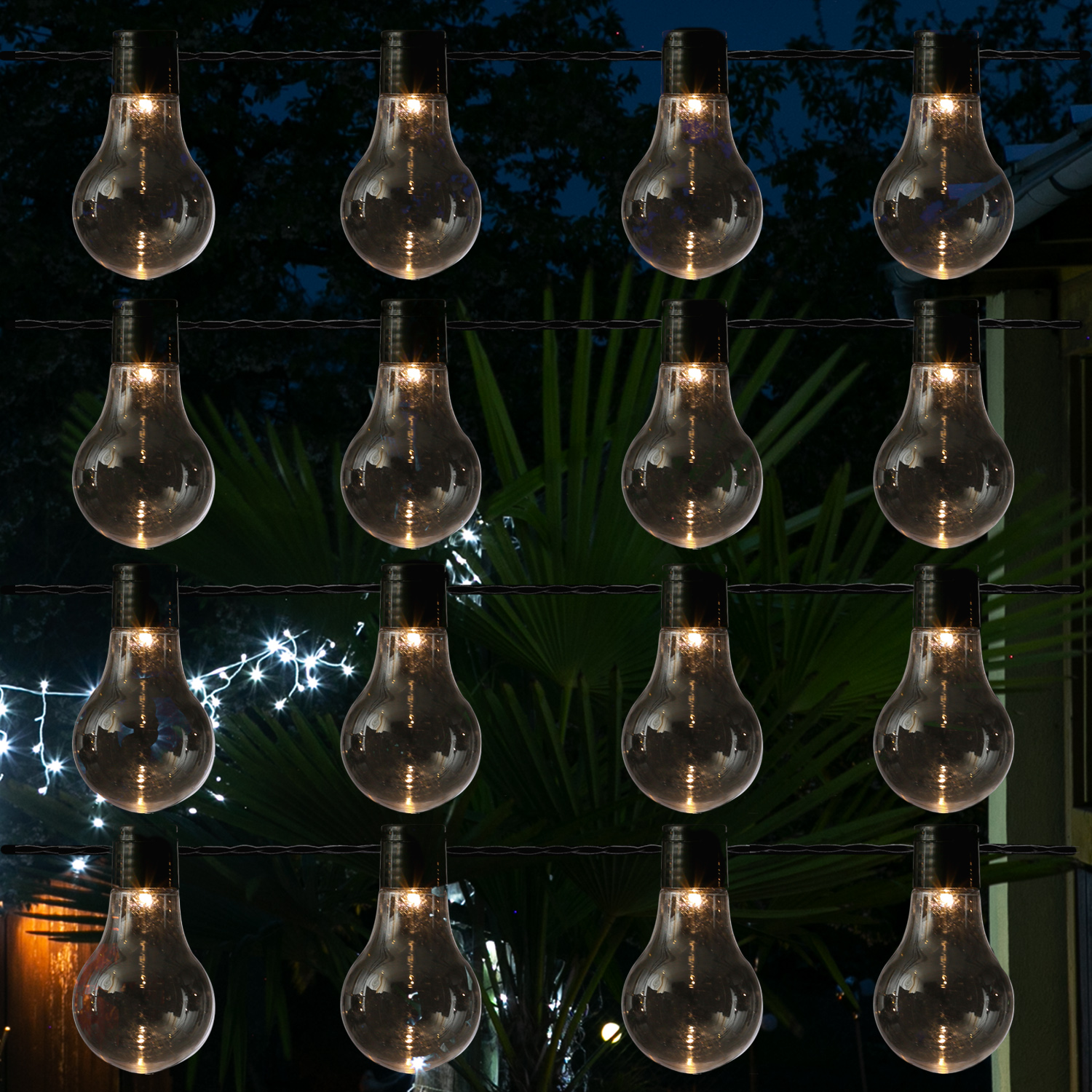 LED Party Lichterkette - 16 transparente Glühbirnen - warmweiße LED - 4,5m - für Außen LED Party Lichterkette - 16 transparente Glühbirnen - warmweiße LED - 4,5m - für Außen