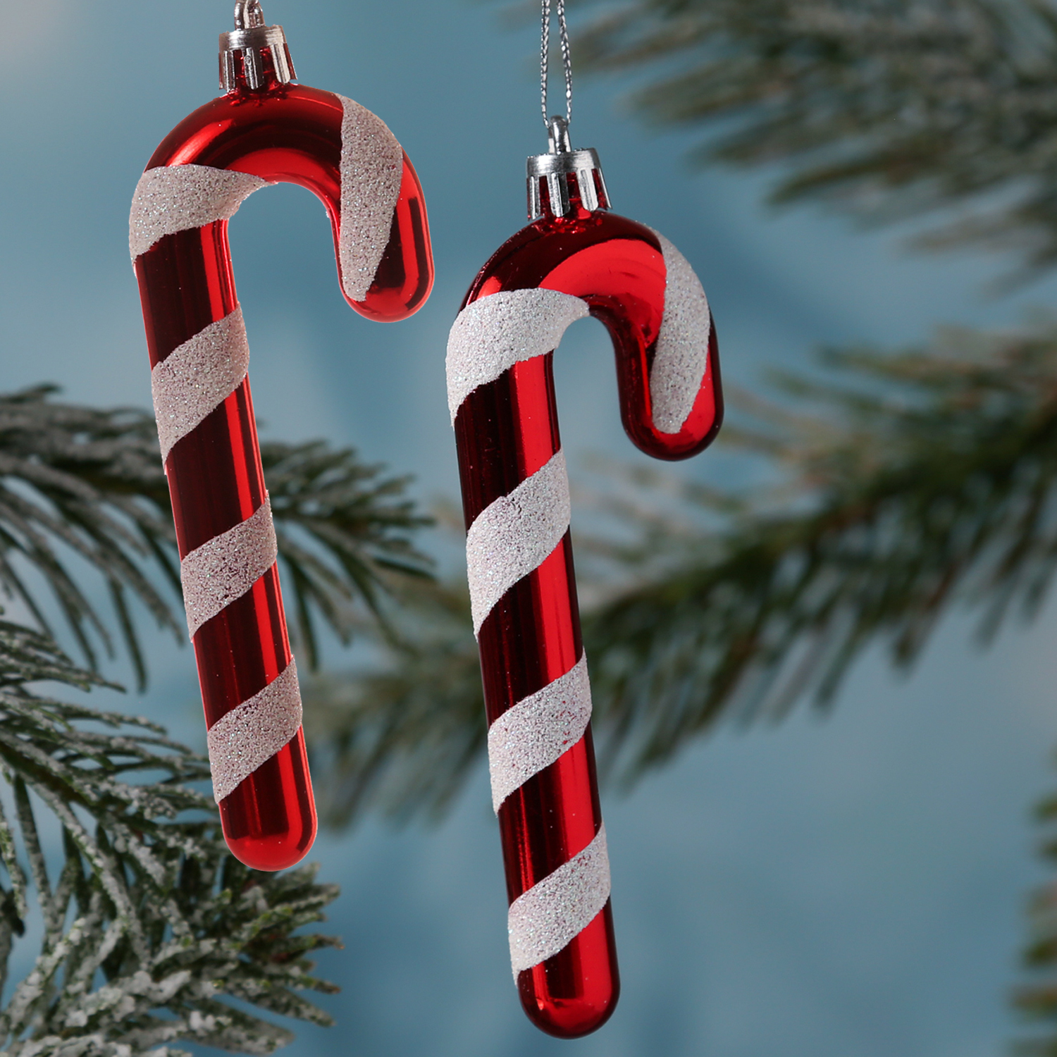 Weihnachtsbaumschmuck ZUCKERSTANGE - bruchfest - inkl. Aufhänger - H: 12cm - rot, weiß - 2er Set Weihnachtsbaumschmuck ZUCKERSTANGE - bruchfest - inkl. Aufhänger - H: 12cm - rot, weiß - 2er Set