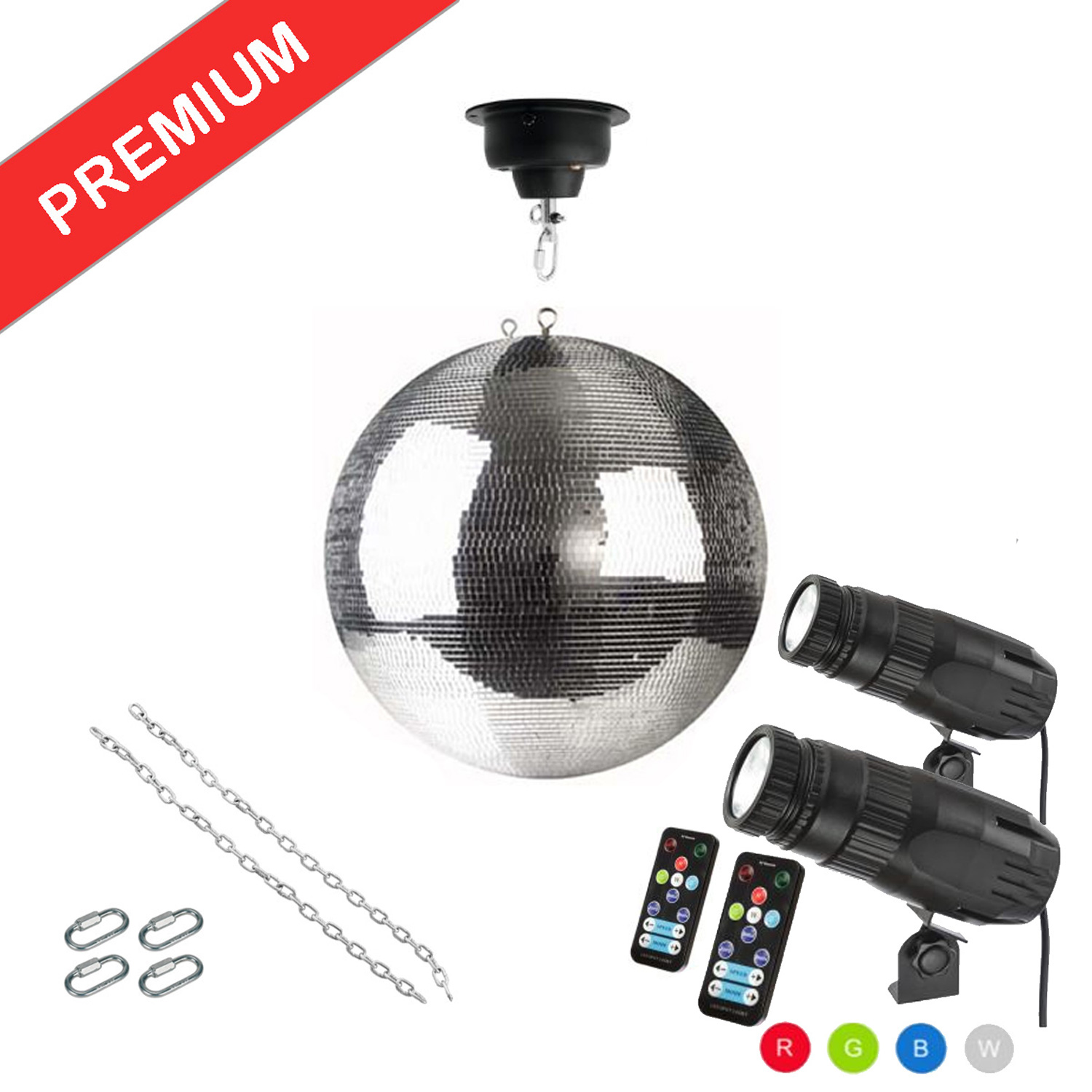 Spiegelkugel Komplettset - Discokugel, Motor, Pinspot, Montagematerial für Diskokugel - Mirrorball Set - Partyset Spiegelkugel Komplettset - Discokugel, Motor, Pinspot, Montagematerial für Diskokugel - Mirrorball Set - Partyset