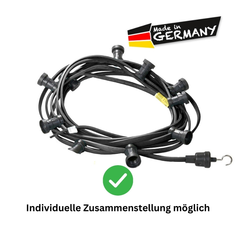 Illu-/Partylichterkette 40m - Außenlichterkette schwarz - Made in Germany - 60 bunte 25W Glühlampen