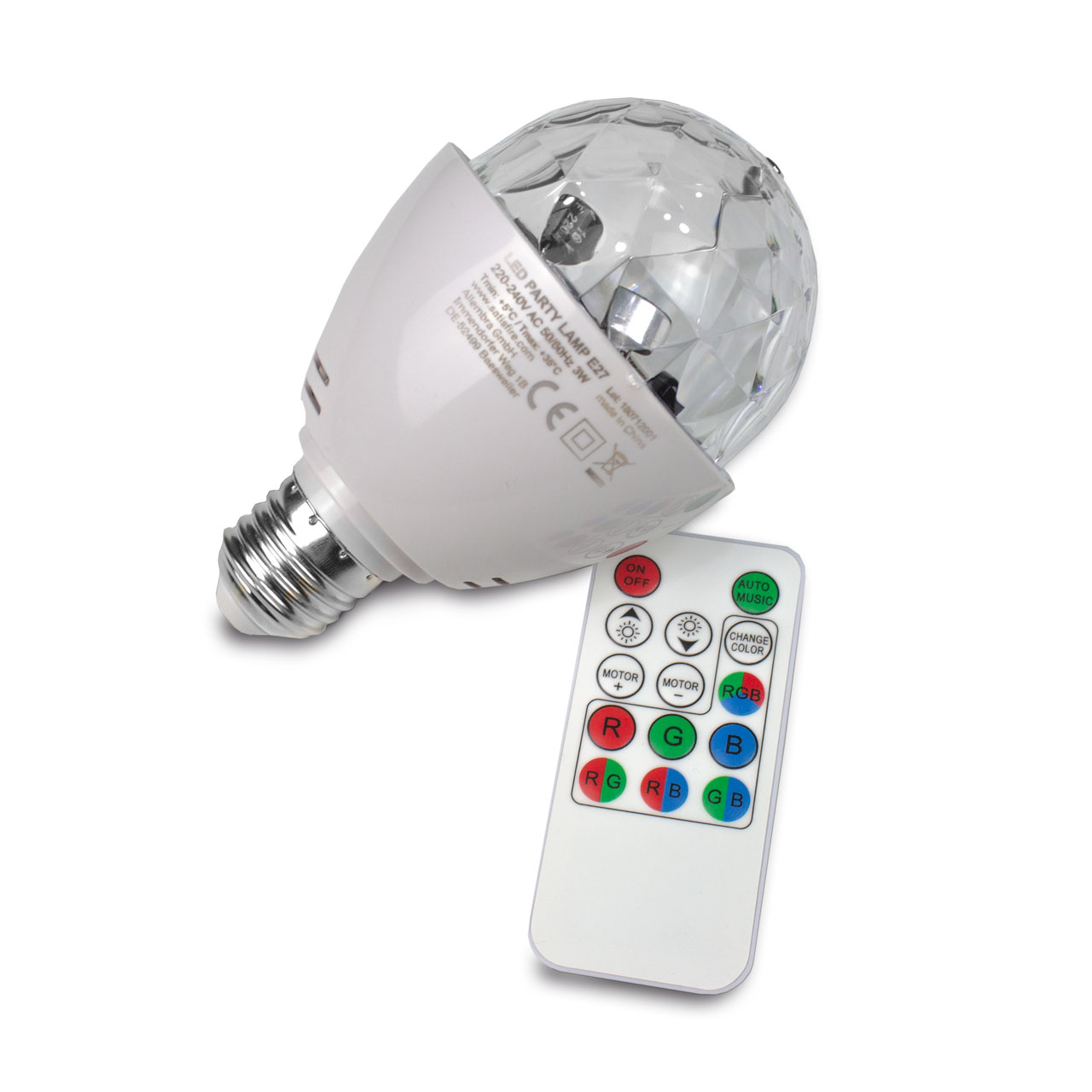 PARTY LAMP | E27 Fassung | einfacher, raumfüllender LED Partyeffekt | mit Fernbedienung