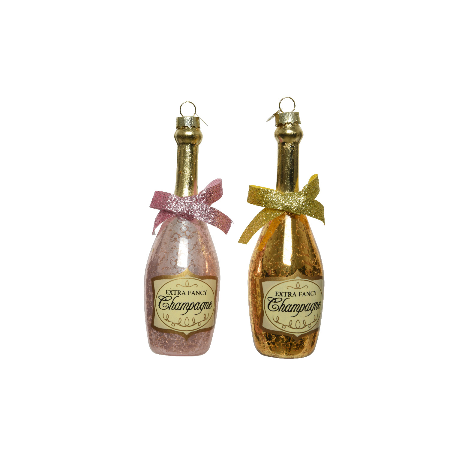 Weihnachtsbaumschmuck CHAMPANGER Flasche - Glas - inkl. Aufhänger - H: 13,5cm - rosa