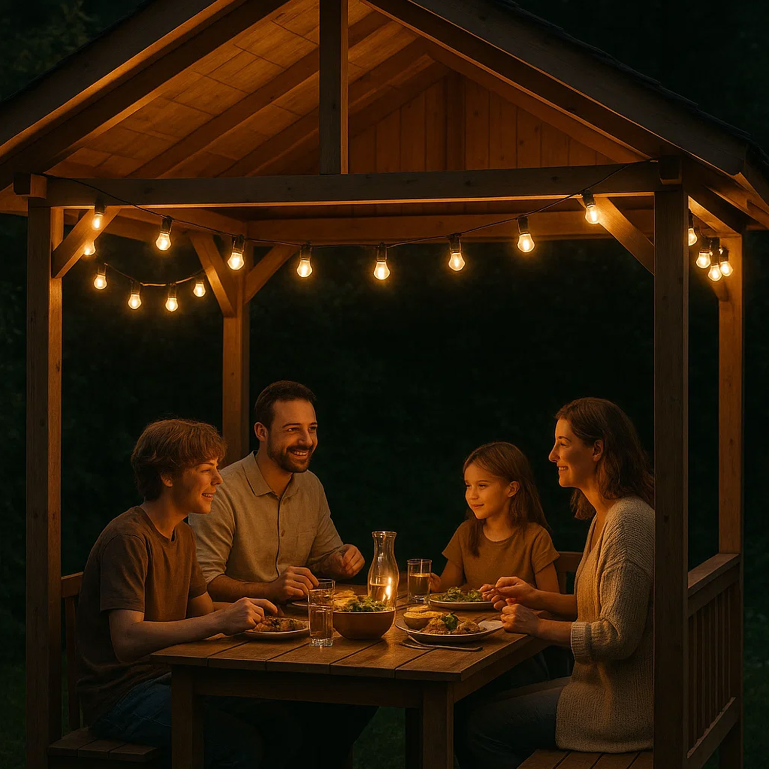 ILLU-Lichterkette BLACKY - 20m - 20 x E27 - IP44 - warmweiße EDISON LED Filamentlampen - SATISFIRE