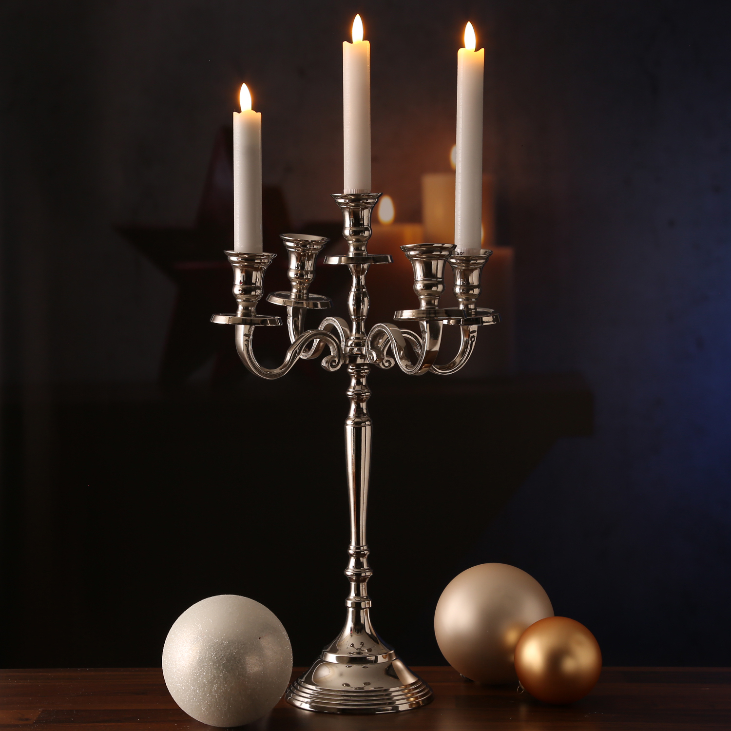 Stabkerzenhalter - Kerzenständer - Kerzenleuchter - Aluminium - H: 41cm - 5-armig - silber Stabkerzenhalter - Kerzenständer - Kerzenleuchter - Aluminium - H: 41cm - 5-armig - silber