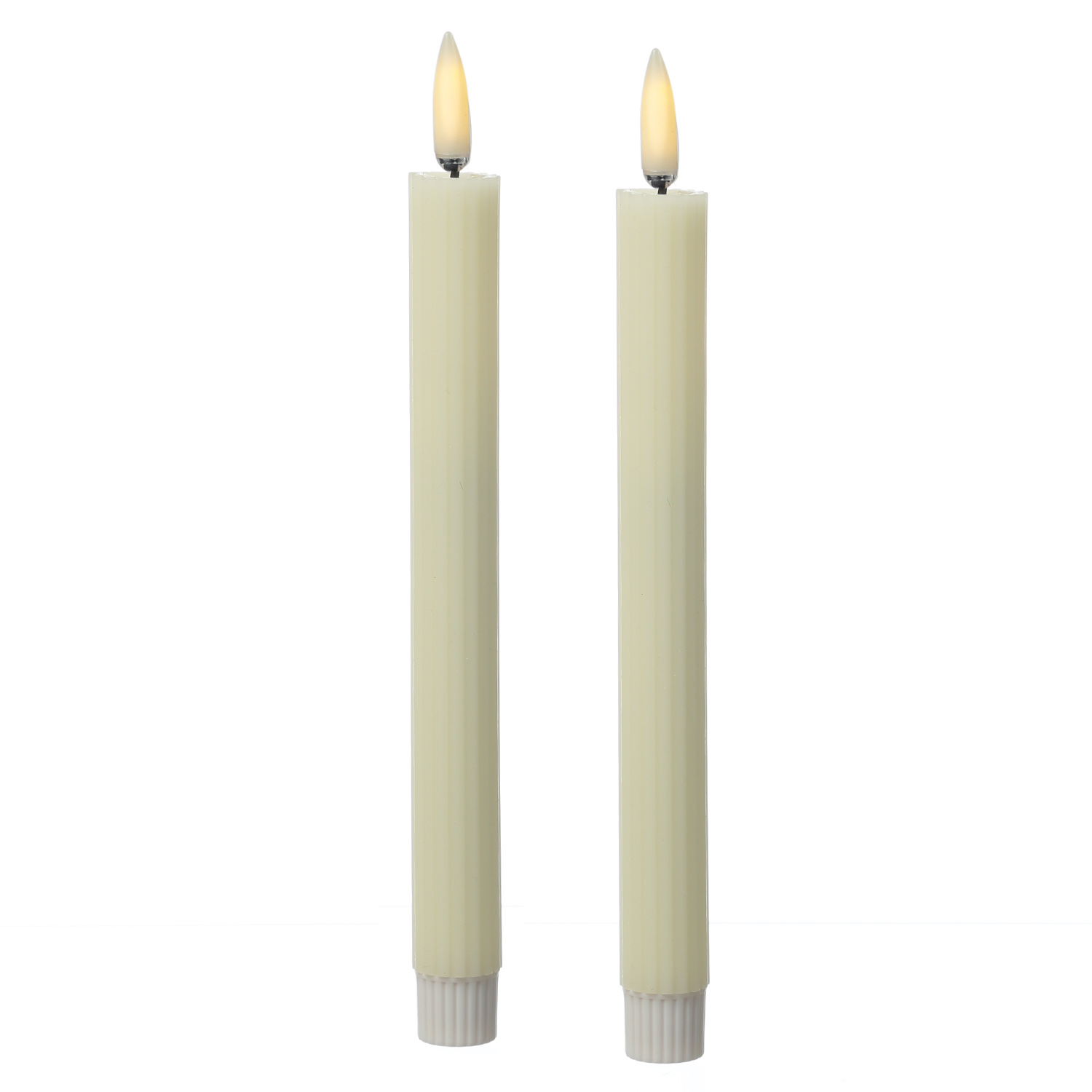 LED Stabkerzen LIV - gerillt - Echtwachs - flackernd - H: 25cm - Timer - creme - 2er Set