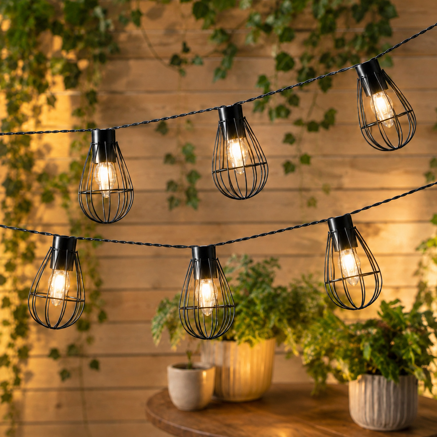 LED Solar Lichterkette INDUSTRIAL - 8 Gitterlampen mit warmweißer LED - L: 1,5m
