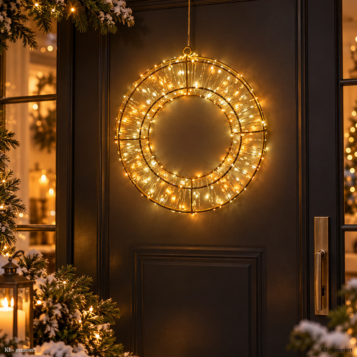 LED Kranz abgeflacht - goldener Lichterkranz mit 400 LED - D: 30cm - 8Modi/Timer - Innen/Außen