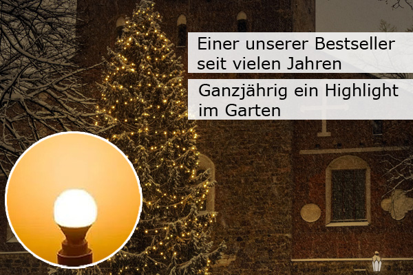 Illu-/Partylichterkette 50m - Außenlichterkette - Made in Germany - 50 ultra-warmweiße LED Kugeln