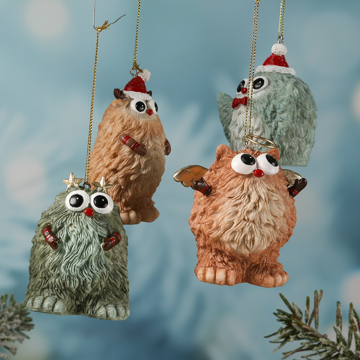 Weihnachtsbaumschmuck Yeti TOM - Polyresin - inkl. Aufhänger - matt - H: 8cm - grün