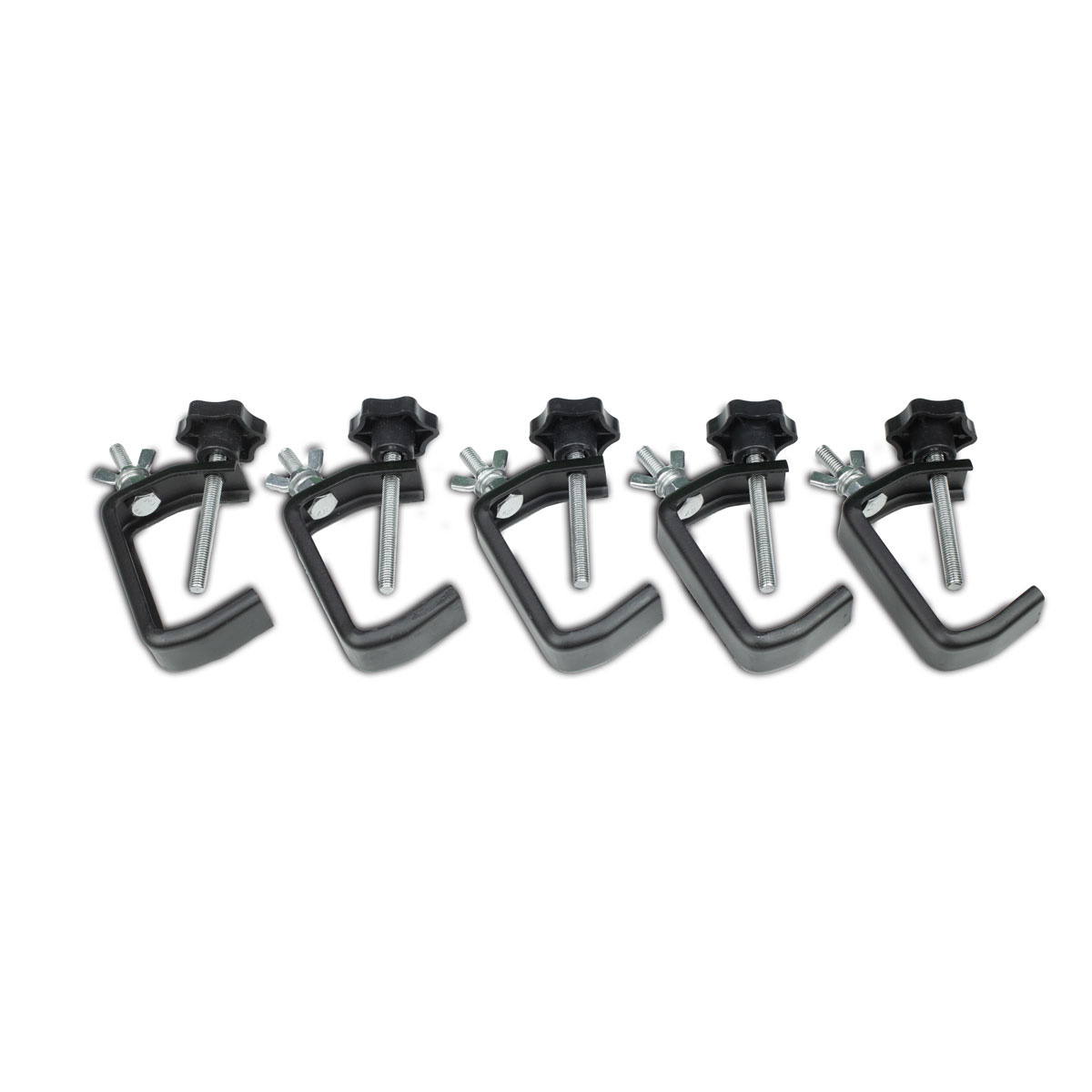 Party Clamp Set schwarz (5 Stück) - kompakter Haken für kleine Effekte und Scheinwerfer - bis 5kg Party Clamp Set schwarz (5 Stück) - kompakter Haken für kleine Effekte und Scheinwerfer - bis 5kg