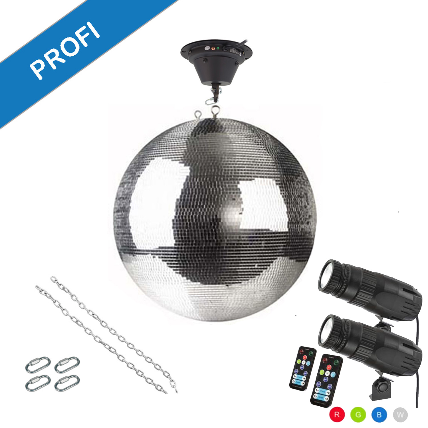 Spiegelkugel Komplettset - Discokugel, Motor, Pinspot, Montagematerial für Diskokugel - Mirrorball Set - Partyset Spiegelkugel Komplettset - Discokugel, Motor, Pinspot, Montagematerial für Diskokugel - Mirrorball Set - Partyset