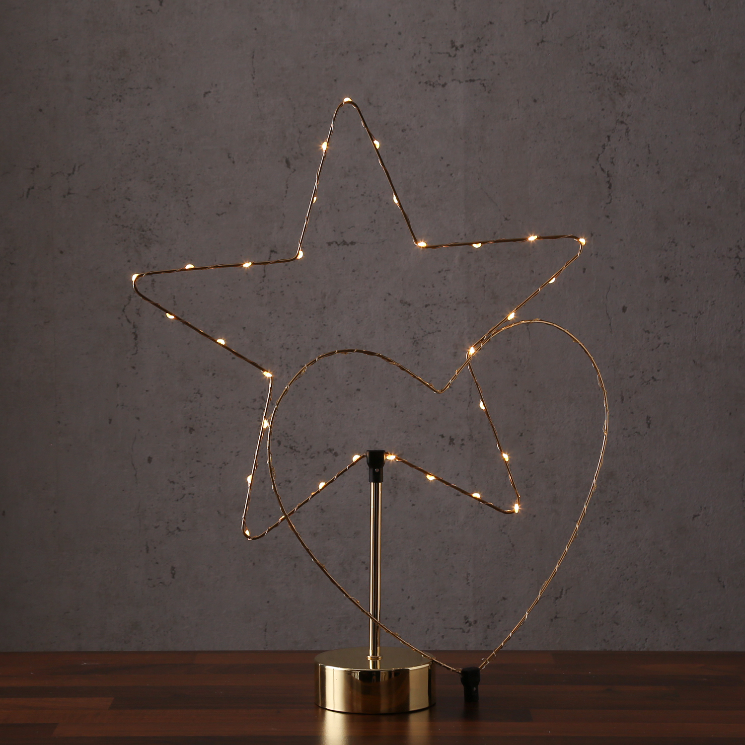 LED Dekoleuchte Herz/Stern - wechselbarer Aufsatz - H: 50cm - Batterie - Timmer - gold LED Dekoleuchte Herz/Stern - wechselbarer Aufsatz - H: 50cm - Batterie - Timmer - gold