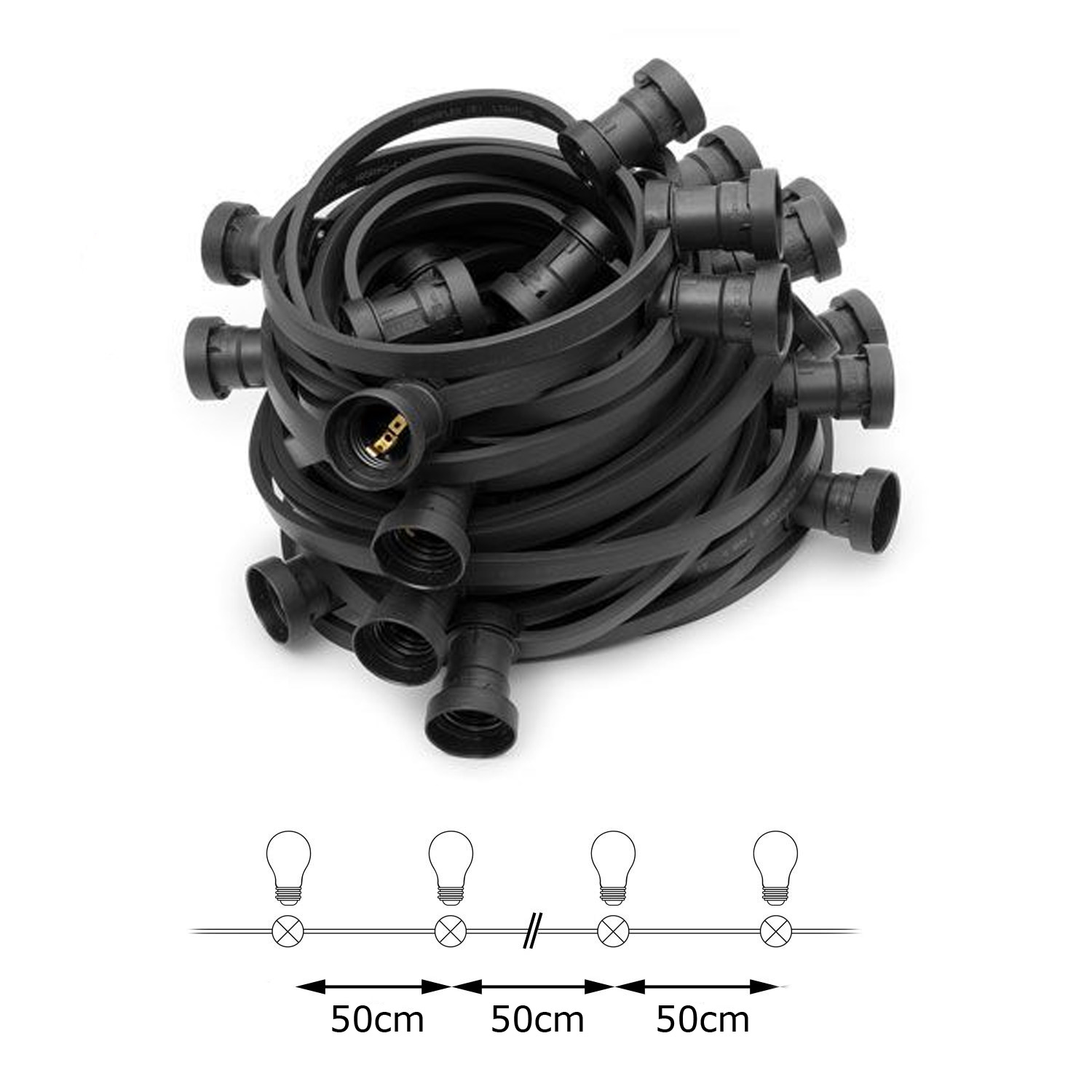 ILLU Lichterkette schwarz - 100 Meter Installations-Rohware - E27 Fassungen alle 50cm ILLU Lichterkette schwarz - 100 Meter Installations-Rohware - E27 Fassungen alle 50cm