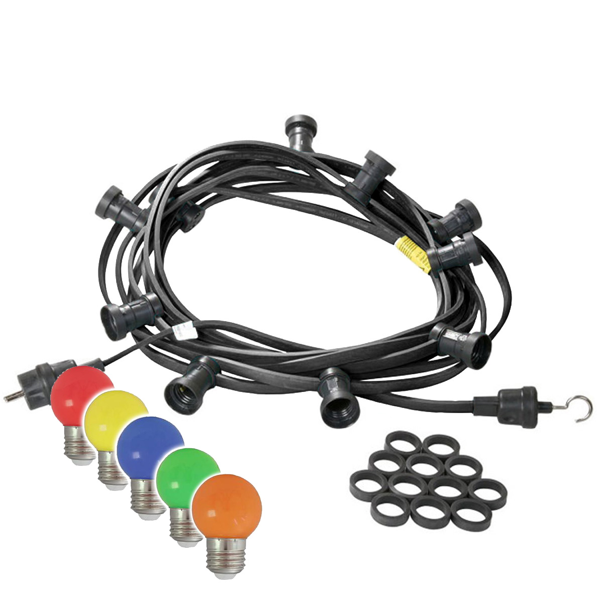 Illu-/Partylichterkette 30m - Außenlichterkette - Made in Germany - 30 x bunte LED Kugellampen Illu-/Partylichterkette 30m - Außenlichterkette - Made in Germany - 30 x bunte LED Kugellampen