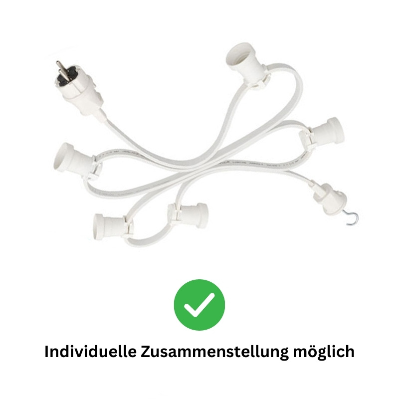 Illu-/Partylichterkette 30m - Außenlichterkette weiß - Made in Germany - 50 x bunte LED Kugellampen