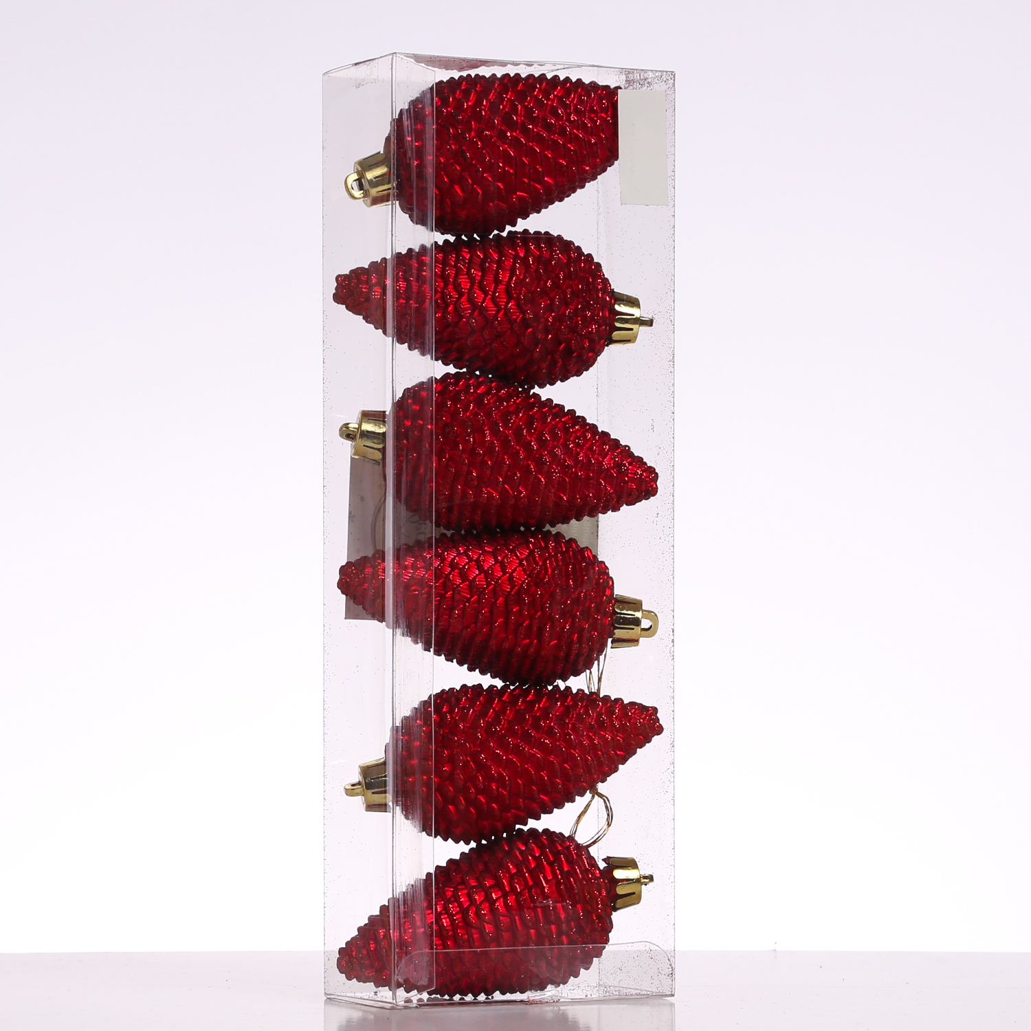 Christbaumschmuck ZAPFEN - Weihnachtsbaumschmuck - bruchfest - glitzernd - H: 8cm - rot - 6er Set