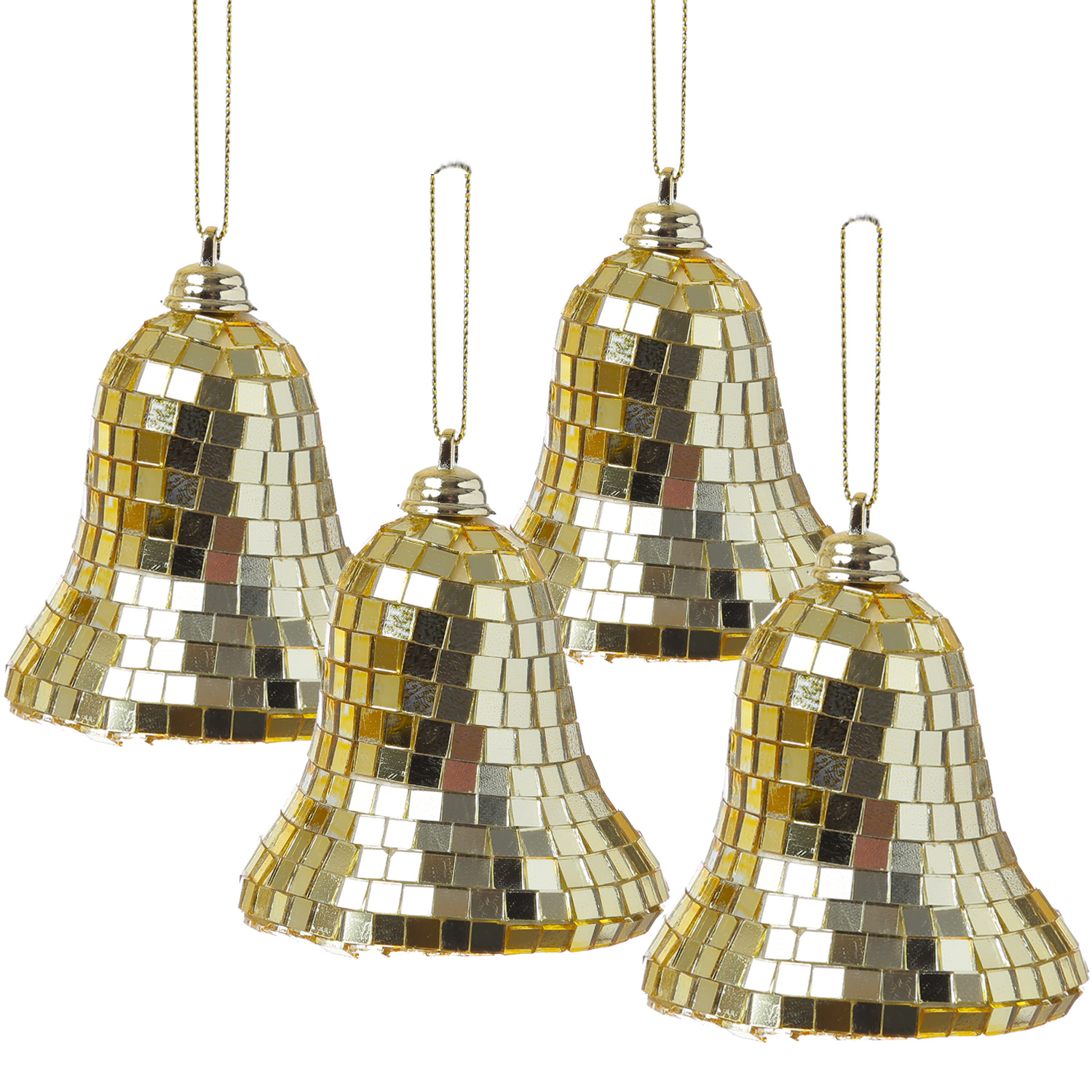 Christbaumschmuck Glocken - Weihnachtsbaumschmuck im Discokugel Look - H: 8cm - gold - 4er Set