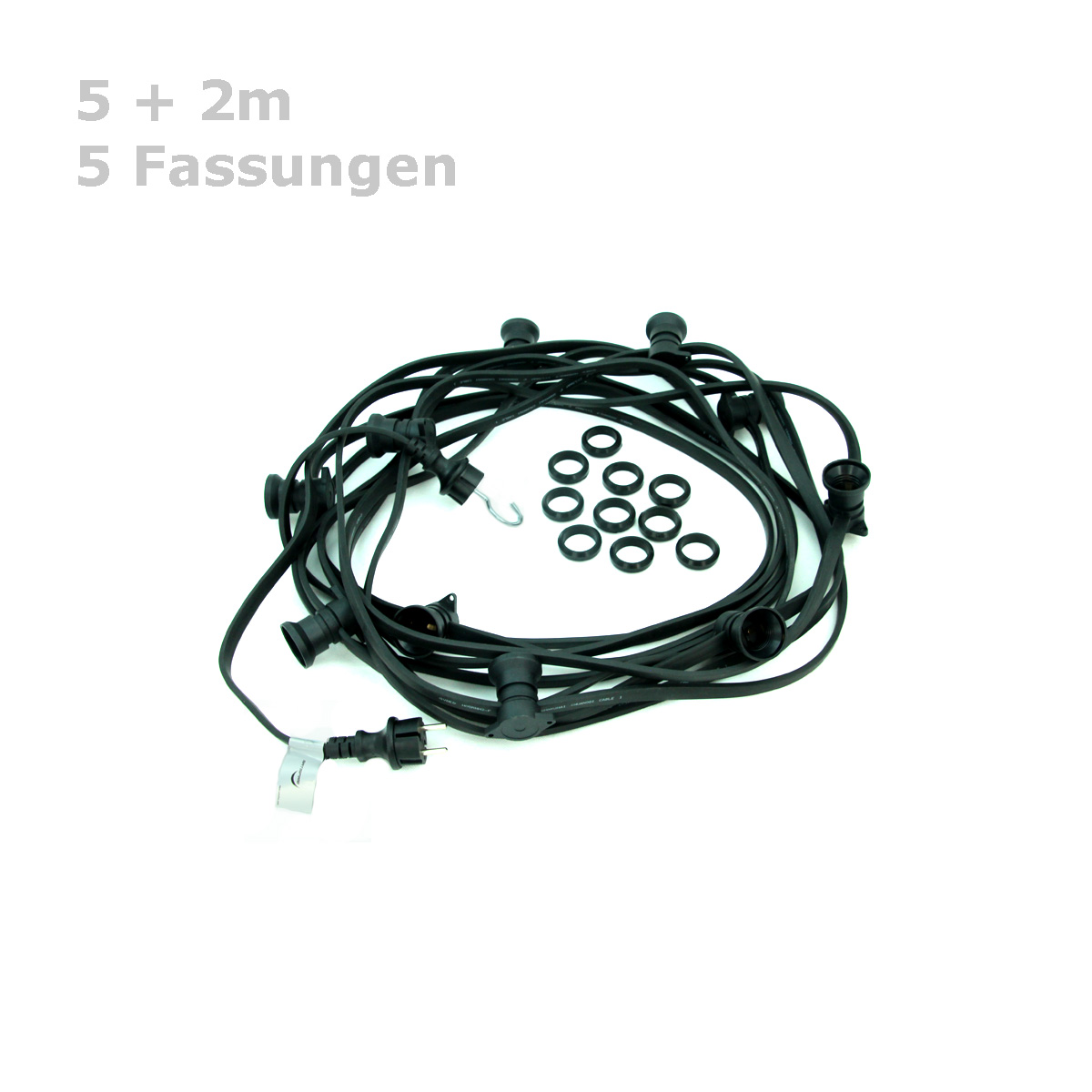 ILLU-Lichterkette 5m - 5xE27 | IP44 | ohne Leuchtmittel | SATISFIRE ILLU-Lichterkette 5m - 5xE27 | IP44 | ohne Leuchtmittel | SATISFIRE