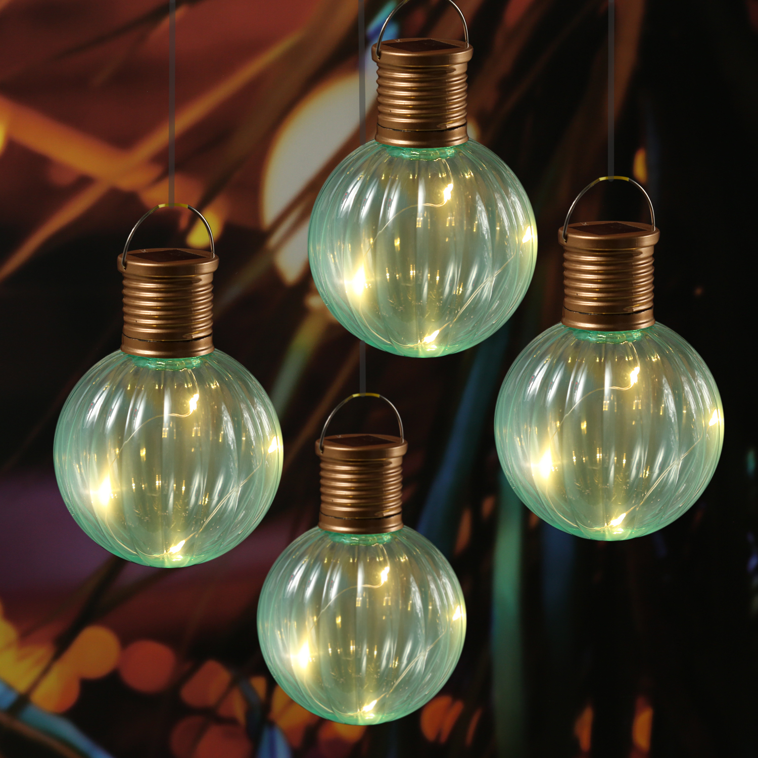 LED Solar Glühbirnen GLOW - Kugelleuchten - wamweiße LED - H: 11cm - türkisblau - 4er Set LED Solar Glühbirnen GLOW - Kugelleuchten - wamweiße LED - H: 11cm - türkisblau - 4er Set