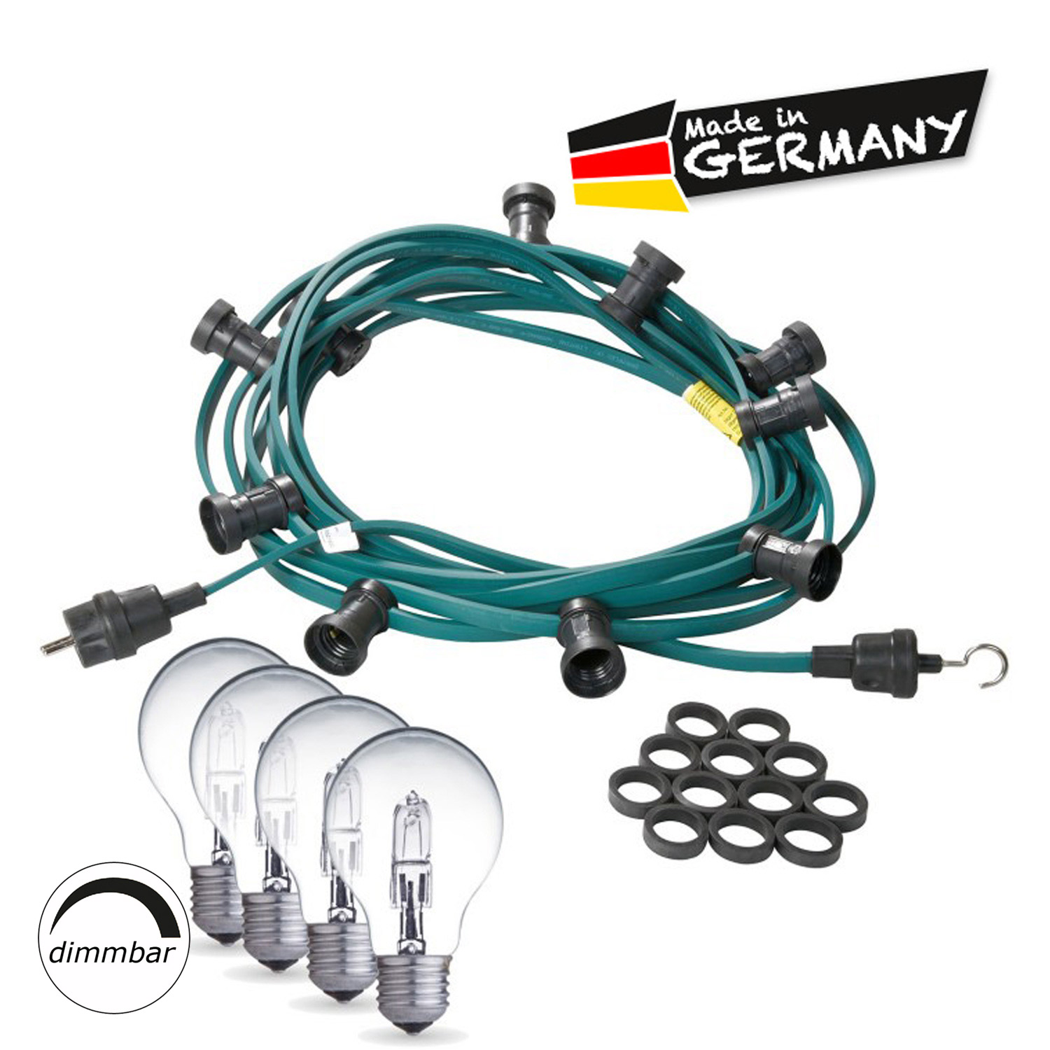 Illu-/Partylichterkette grün 10m - Außenlichterkette grün - Made in Germany - 10 Halogenlampen (28W) Illu-/Partylichterkette grün 10m - Außenlichterkette grün - Made in Germany - 10 Halogenlampen (28W)