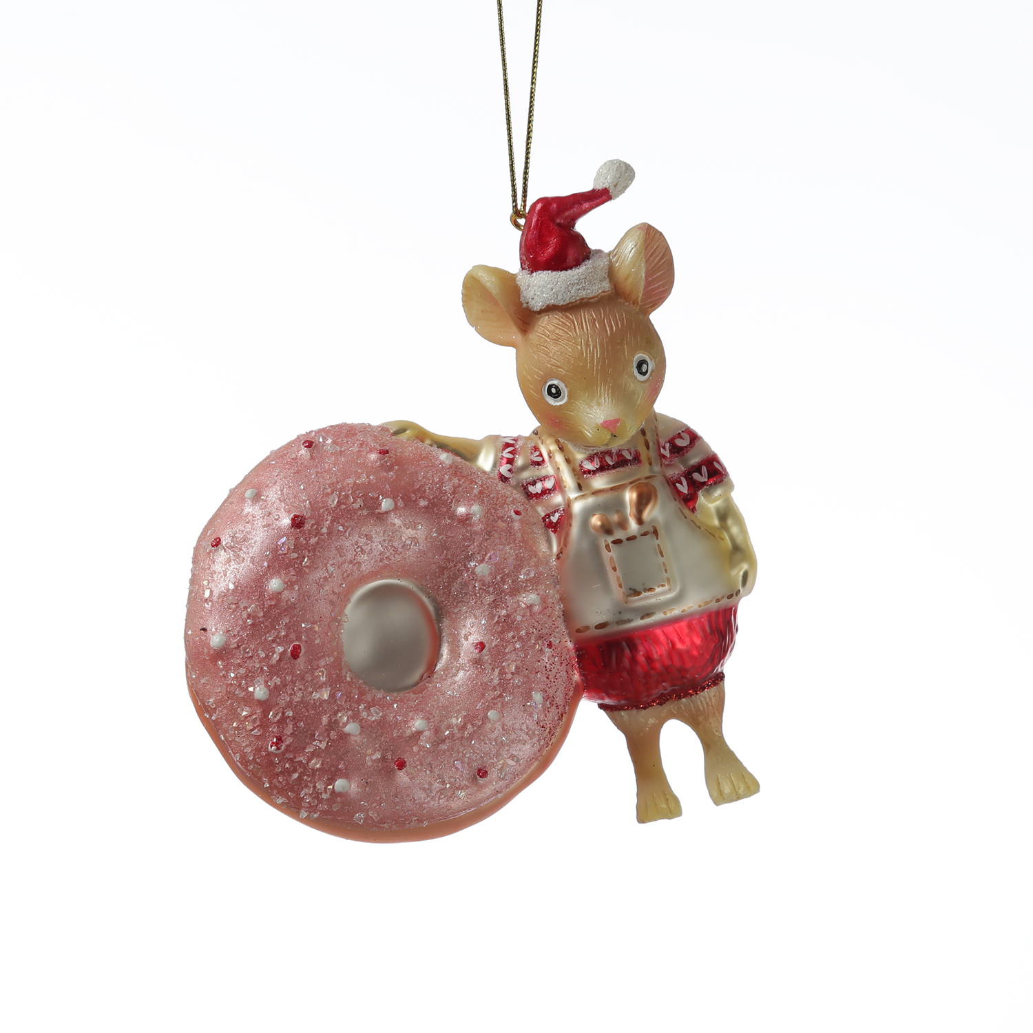 Weihnachtsbaumschmuck Mäuschen mit Donut - Christbaumschmuck - Glas - H: 11,5cm