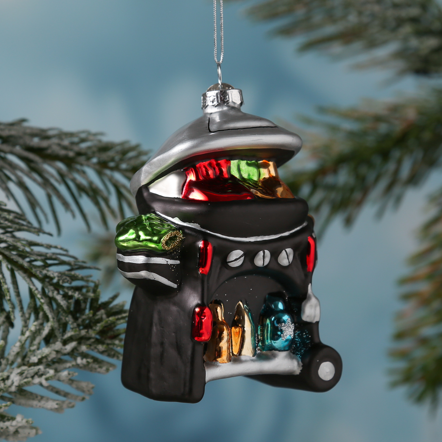 Weihnachtsbaumschmuck GRILL - Glas - inkl. Aufhänger - matt und glitzernd - H: 12,4cm - schwarz Weihnachtsbaumschmuck GRILL - Glas - inkl. Aufhänger - matt und glitzernd - H: 12,4cm - schwarz