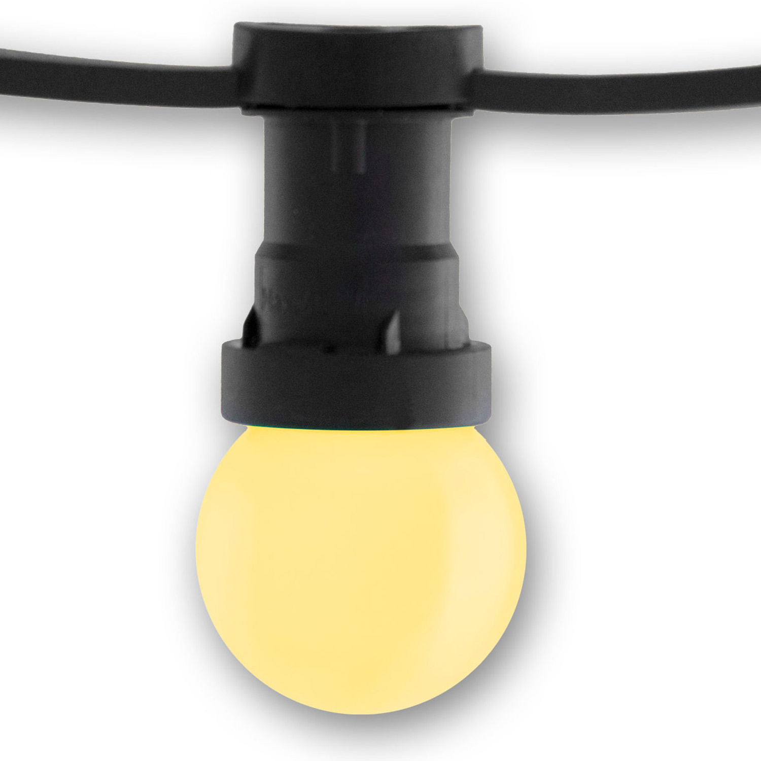 Illu-/Partylichterkette 50m - Außenlichterkette grün - Made in Germany 50 warmweiße LED Kugellampen Illu-/Partylichterkette 50m - Außenlichterkette grün - Made in Germany 50 warmweiße LED Kugellampen