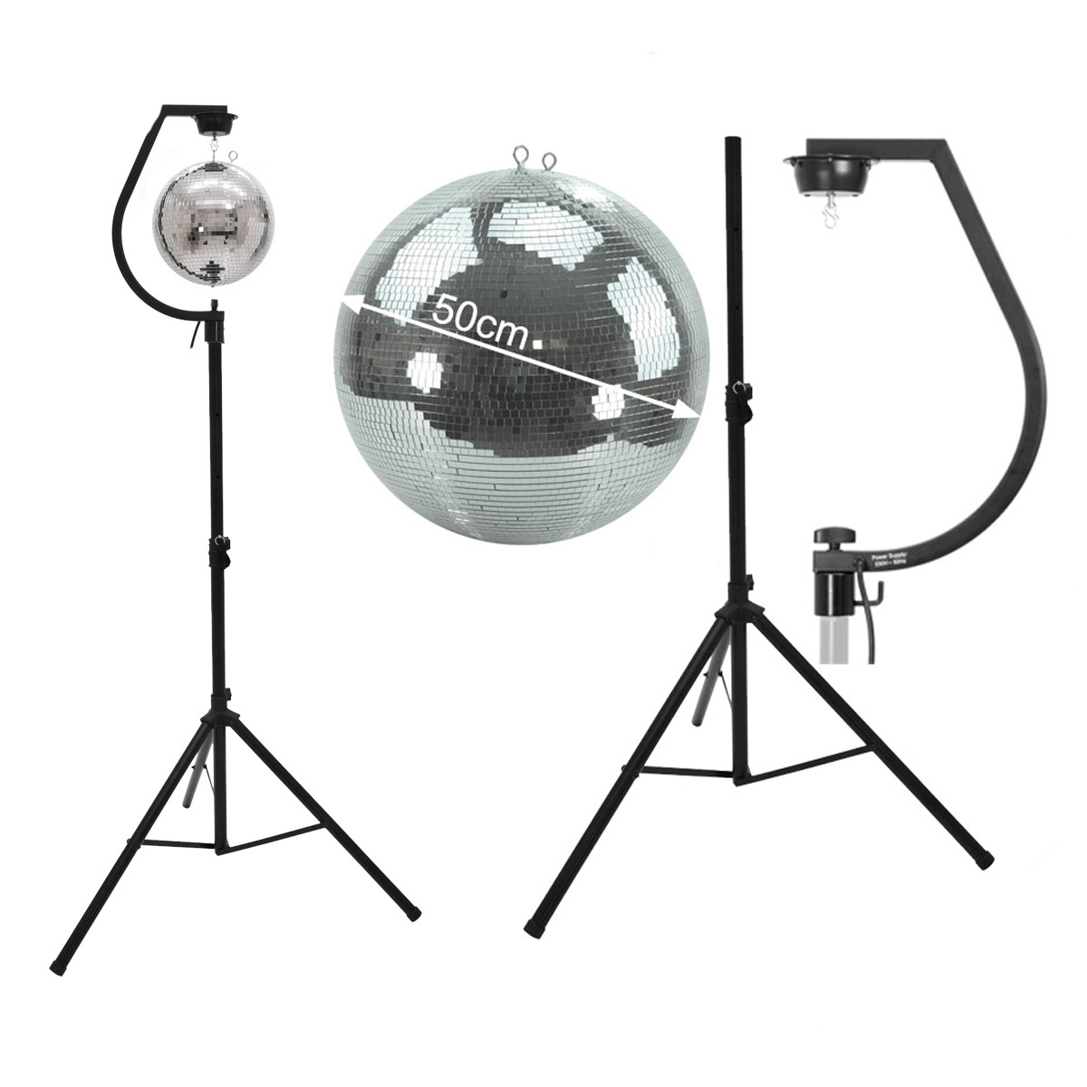 Spiegelkugel SET 50cm PROFI Kugel mit schwarzer Stativhalterung - inkl. Motor Spiegelkugel SET 50cm PROFI Kugel mit schwarzer Stativhalterung - inkl. Motor
