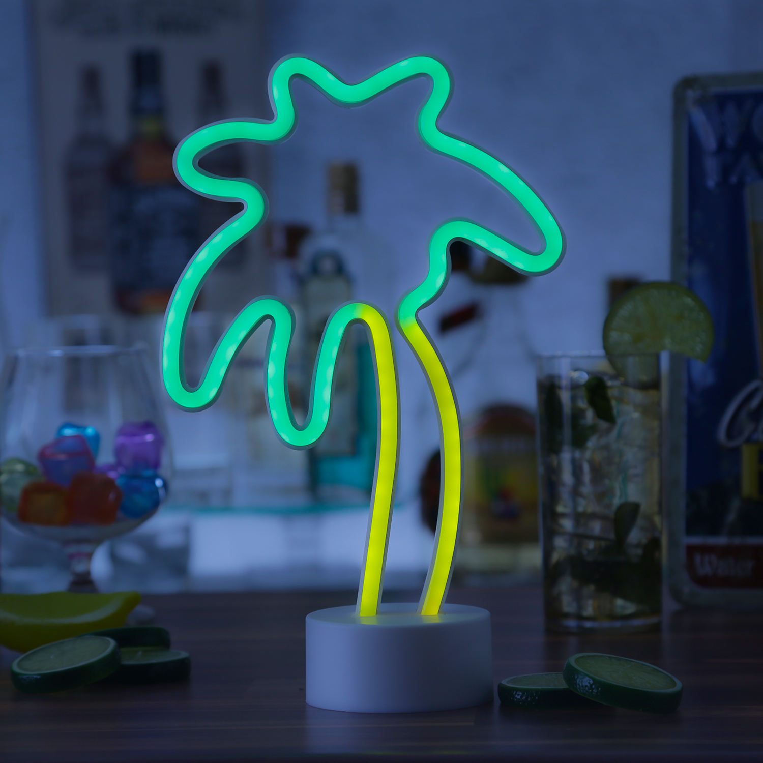 LED NEON Figur Palme - Dekoleuchte - H- 30cm - Batterie oder USB Betrieb - stehend - gelb-gruen