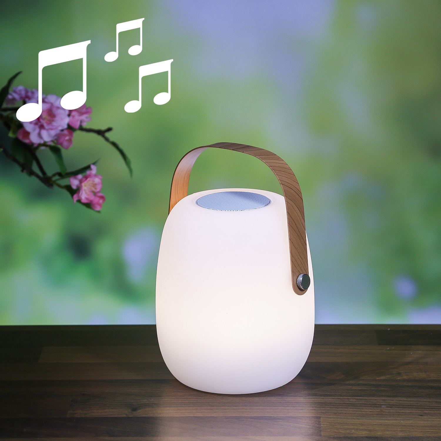 LED Tischleuchte mit Lautsprecher - Bluetooth - 6 warmweiße LED - H 21cm - für Garten- Balkon LED Tischleuchte mit Lautsprecher - Bluetooth - 6 warmweiße LED - H 21cm - für Garten- Balkon