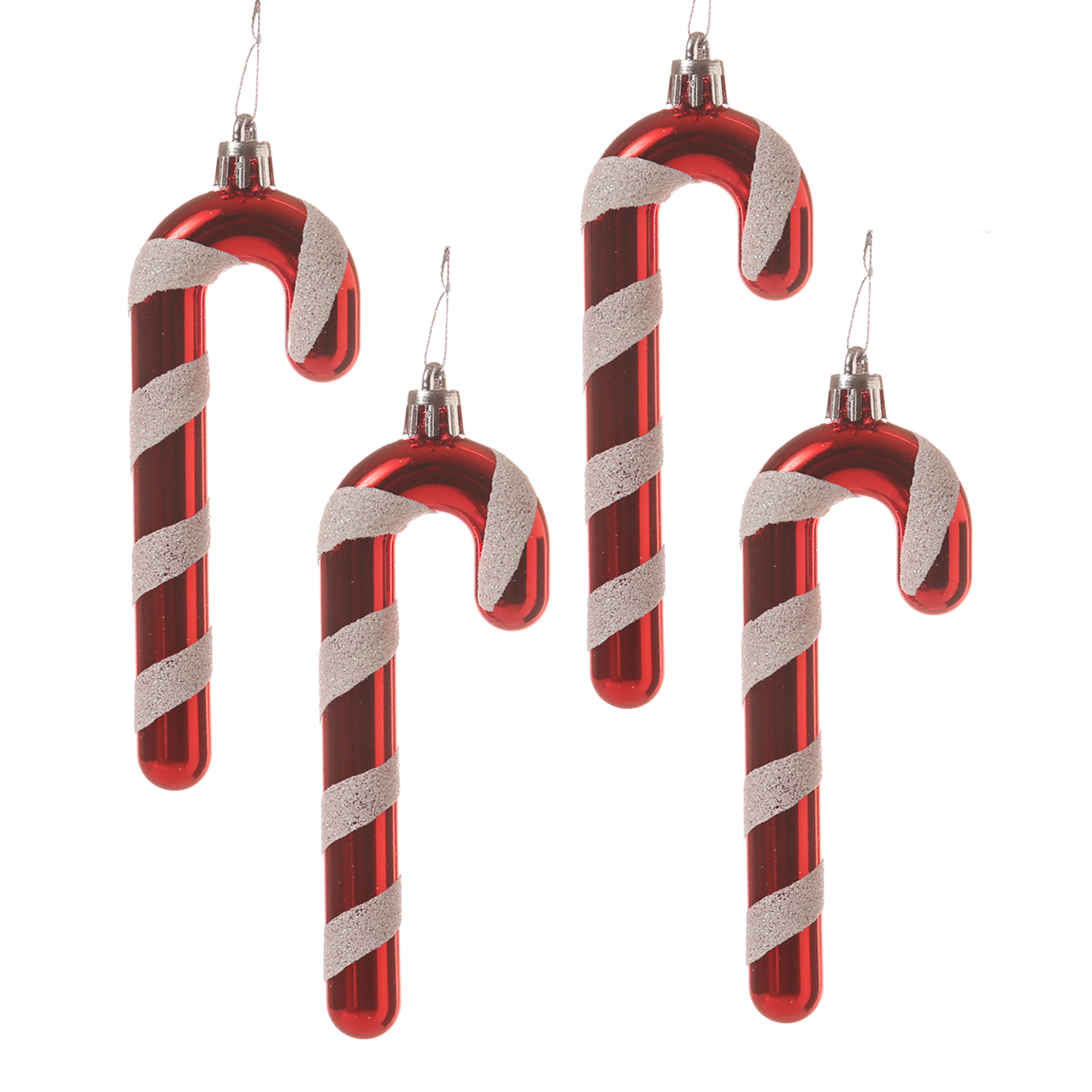 Weihnachtsbaumschmuck ZUCKERSTANGE - bruchfest - inkl. Aufhänger - H: 12cm - rot, weiß - 4er Set