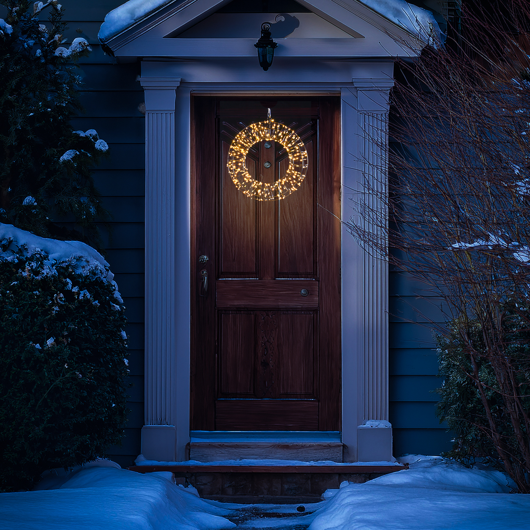 LED Kranz abgeflacht - Lichterkranz mit 400 bernstein LED - D: 30cm - 8Modi/Timer - Innen/Außen