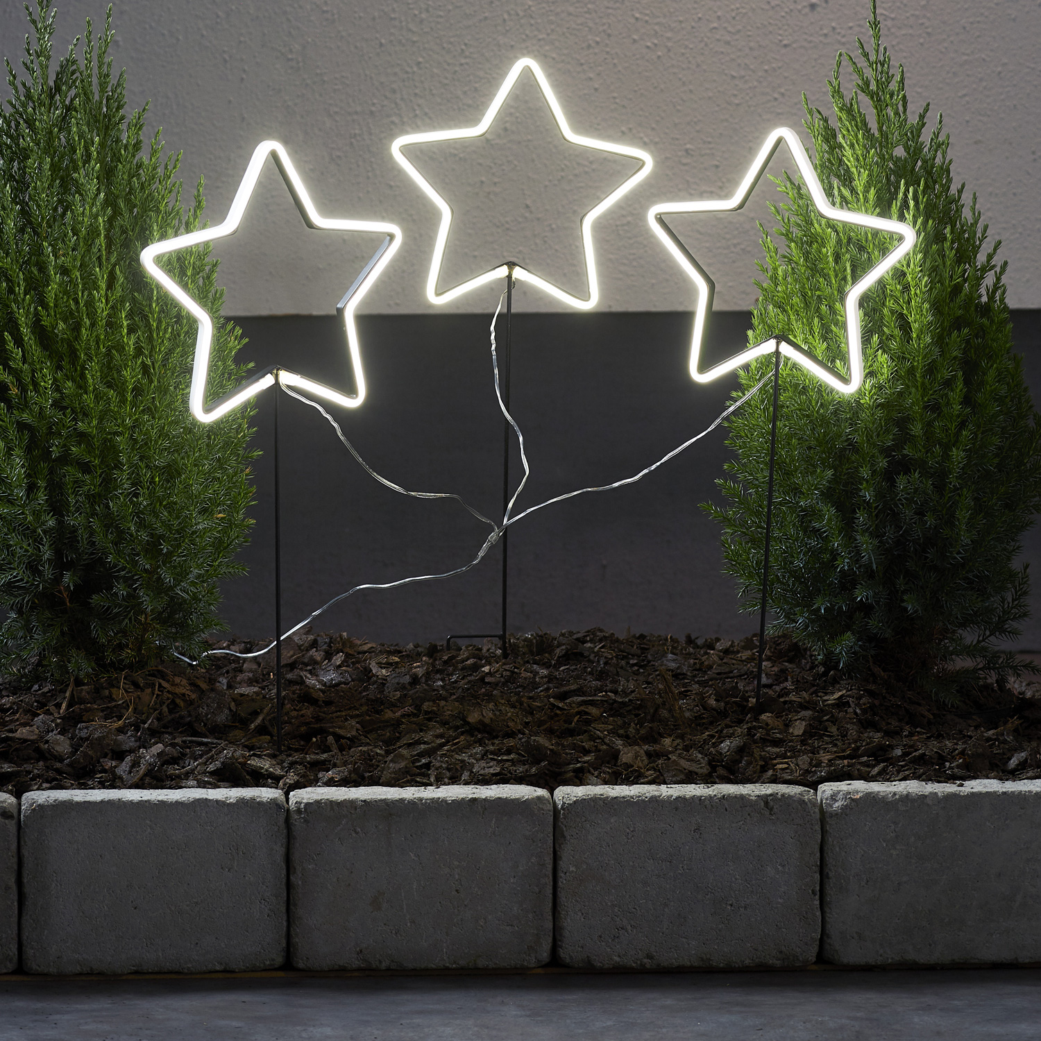 LED Lichtersterne Neonstar -3er Set - stehend - H: 60cm - 216 weiße LED  - Outdoor - weiß